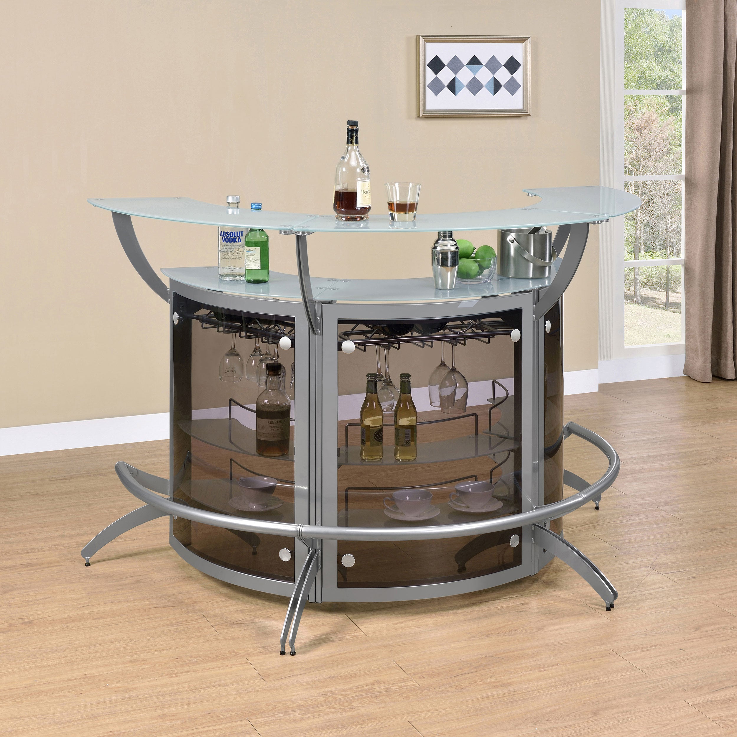 Orleans Furniture - Coaster - Dallas 3-piece Curved Freestanding Home Bar Cabinet Silver - 100135-S3
