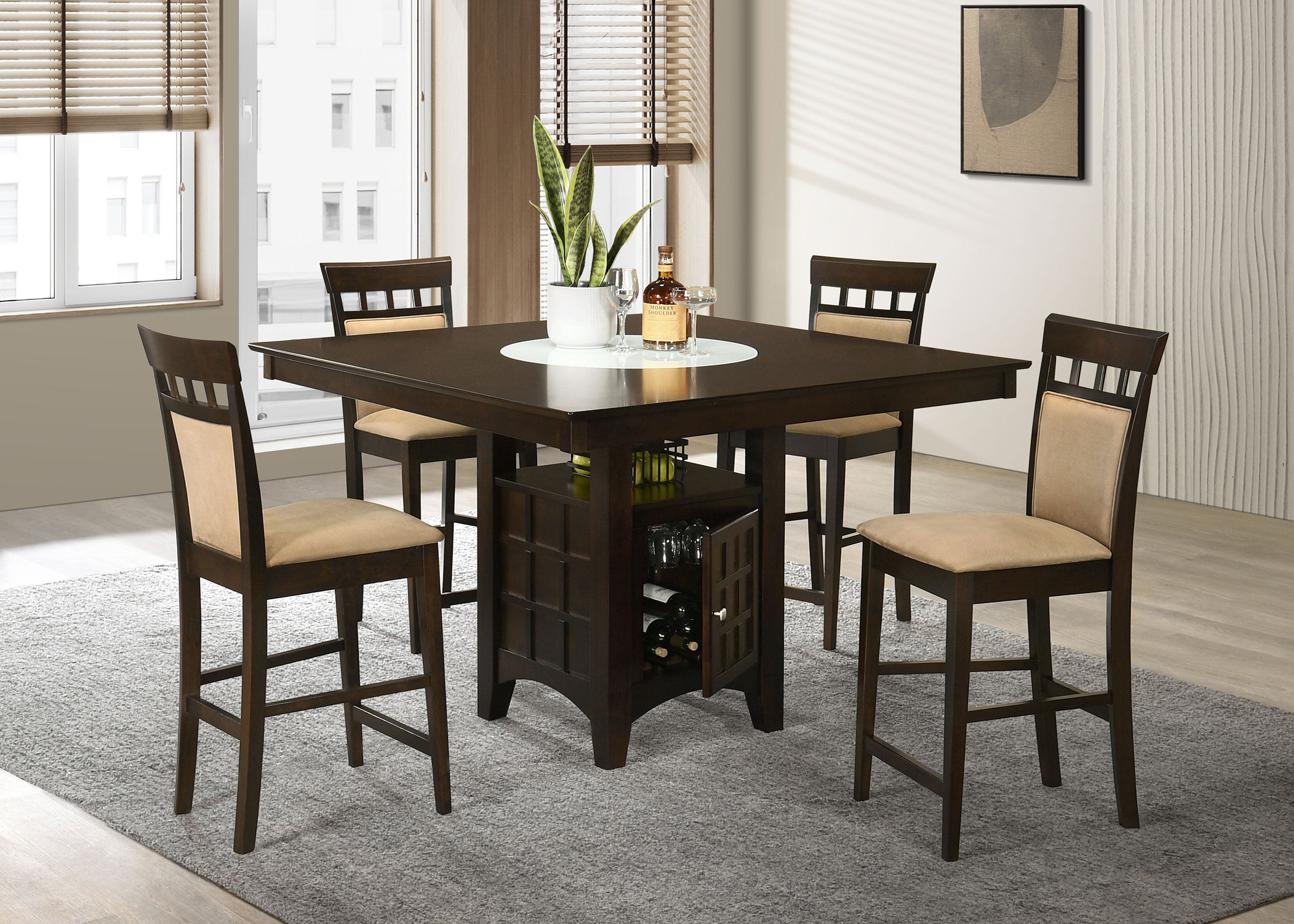 Orleans Furniture - Coaster - Gabriel 5-piece Square Counter Height Dining Set Cappuccino - 100438-S5A