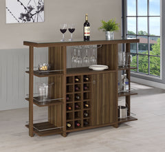 Evelio 6-shelf Glass Top Home Bar Wine Cabinet Walnut
