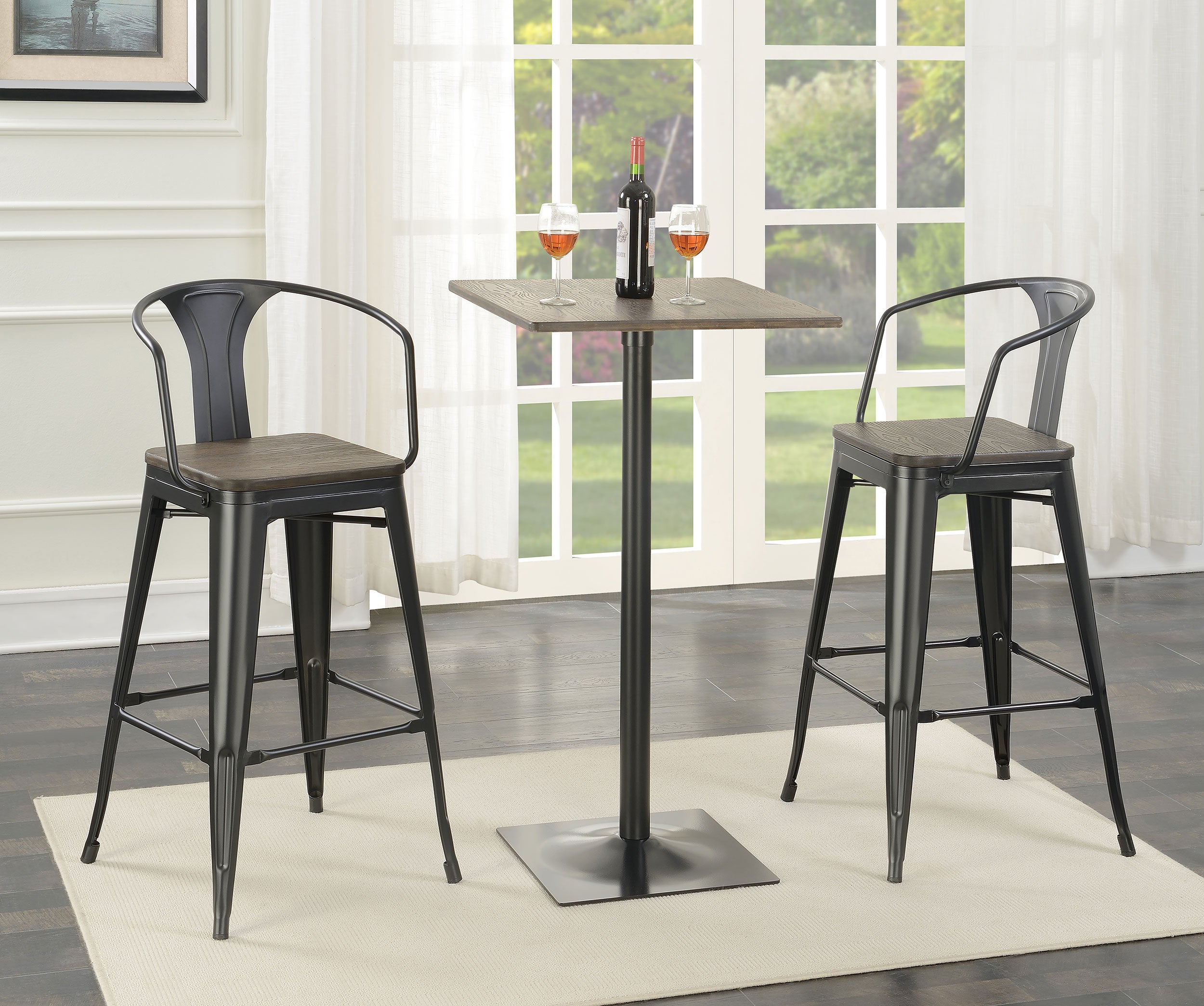 Orleans Furniture - Coaster - Cavalier 3-piece Square Bar Table Set Dark Elm and Black - 100730-S3
