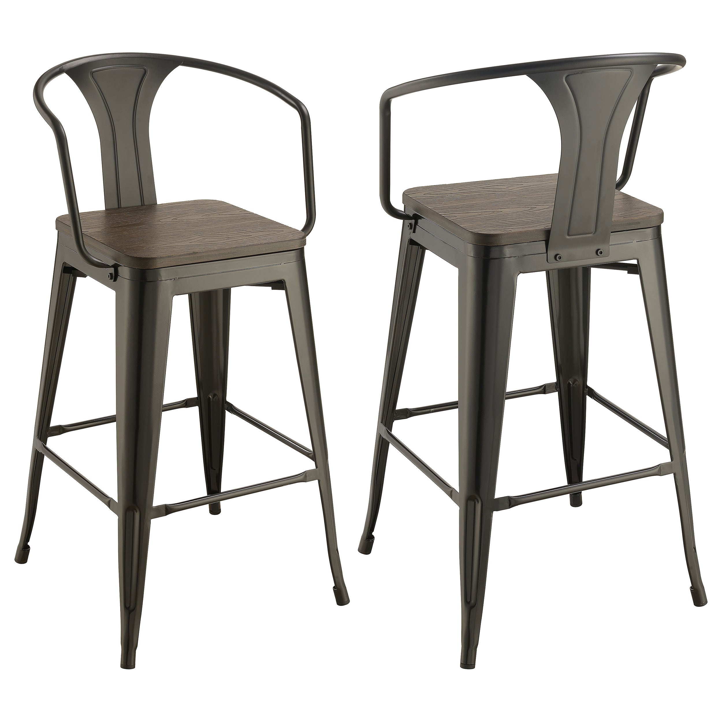 Orleans Furniture - Coaster - Cavalier Metal Bar Chair Dark Elm and Matte Black (Set of 2) - 100737