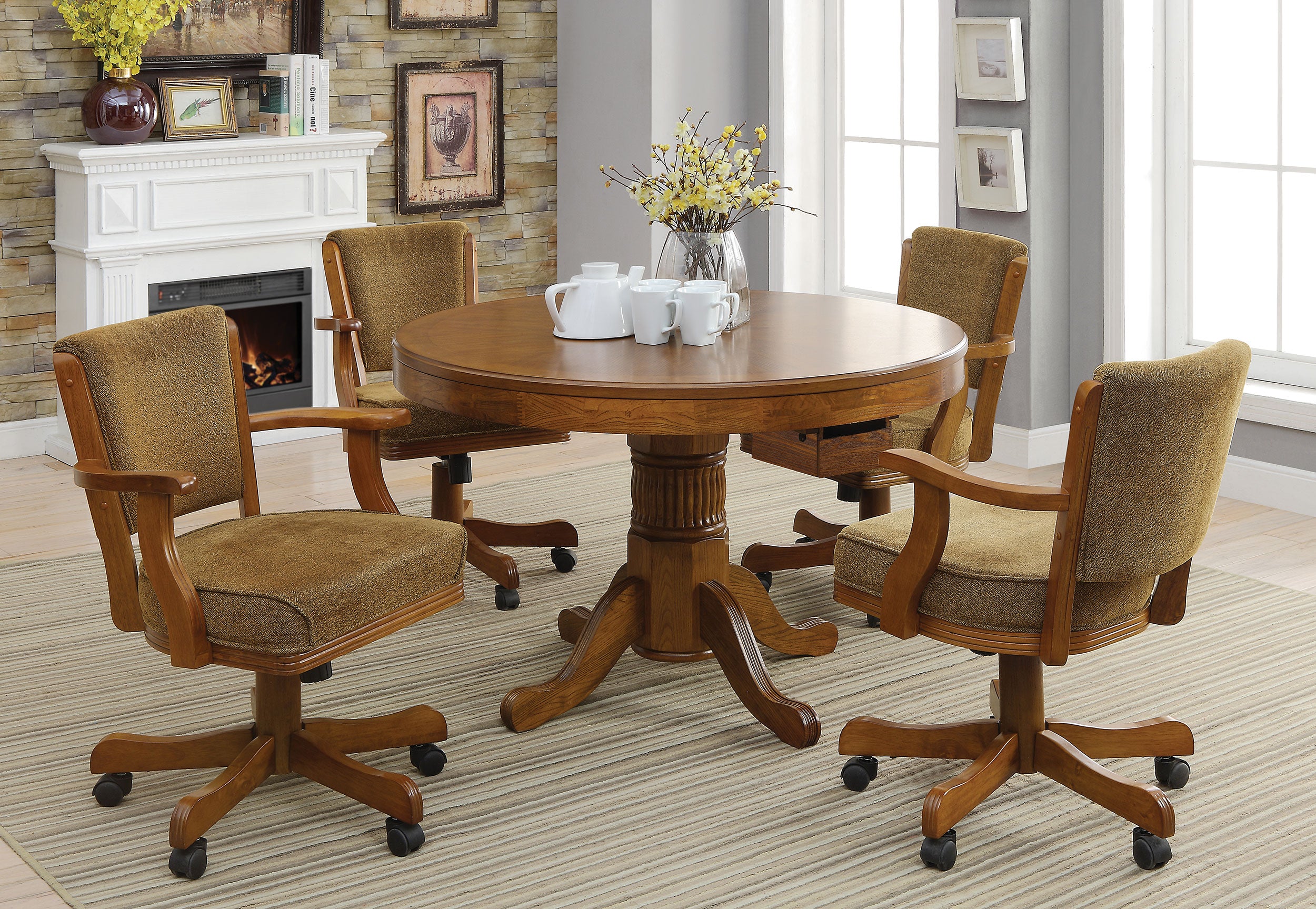 Orleans Furniture - Coaster - Mitchell 5-piece 3-in-1 Dining and Game Table Set Amber - 100951-S5