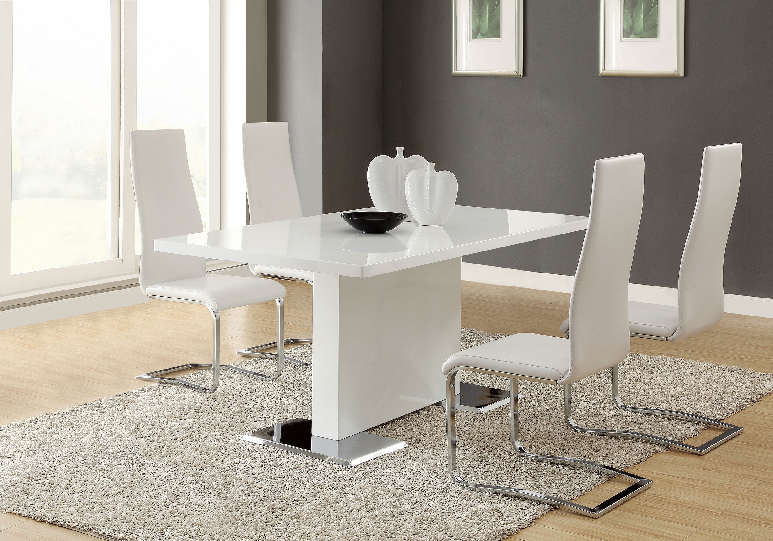 Orleans Furniture - Coaster - Anges 5-piece Dining Table Set White High Gloss and White - 102310-S5W