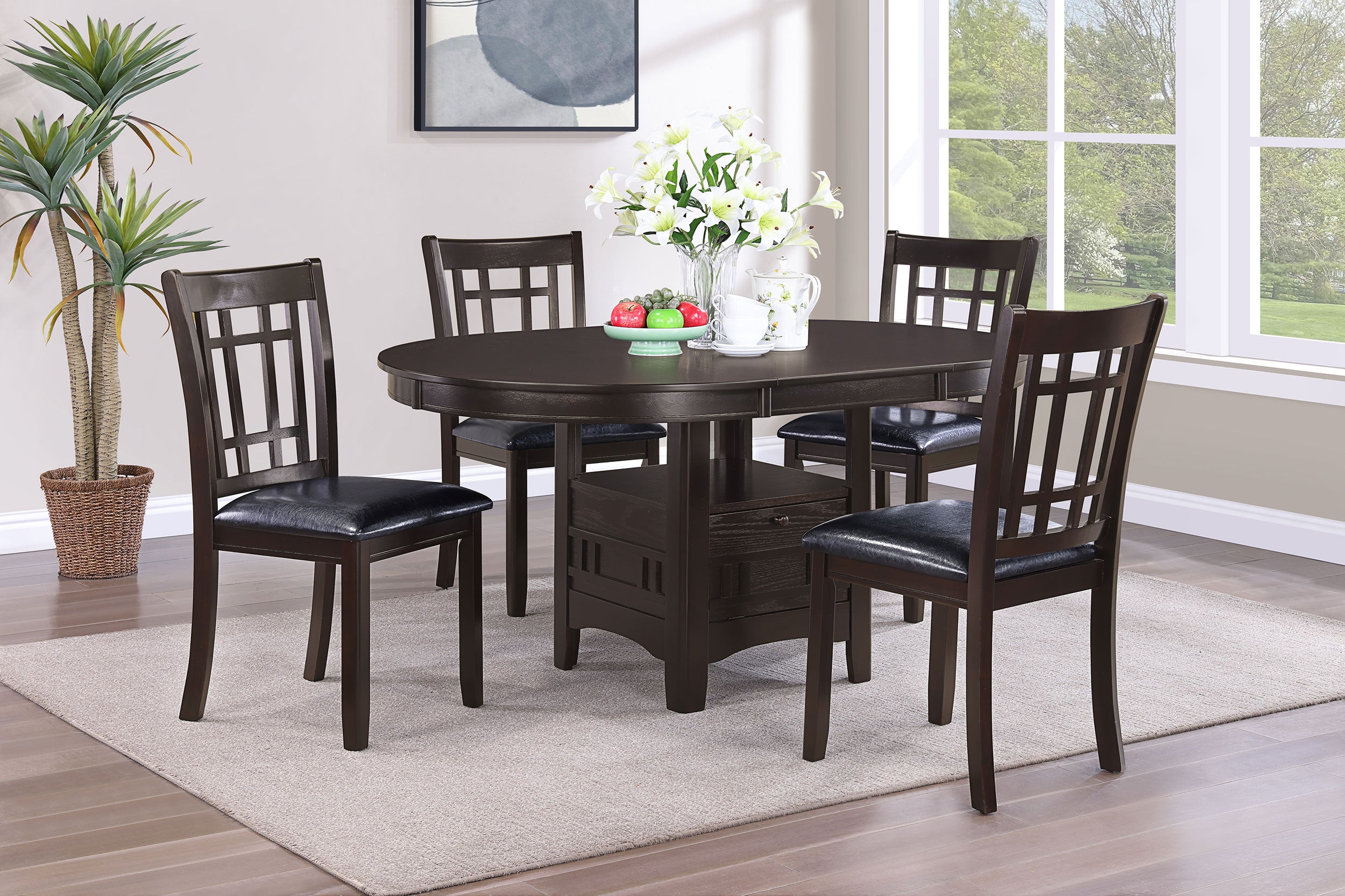 Orleans Furniture - Coaster - Lavon 5-piece Oval Extension Leaf Dining Set Espresso - 102671-S5