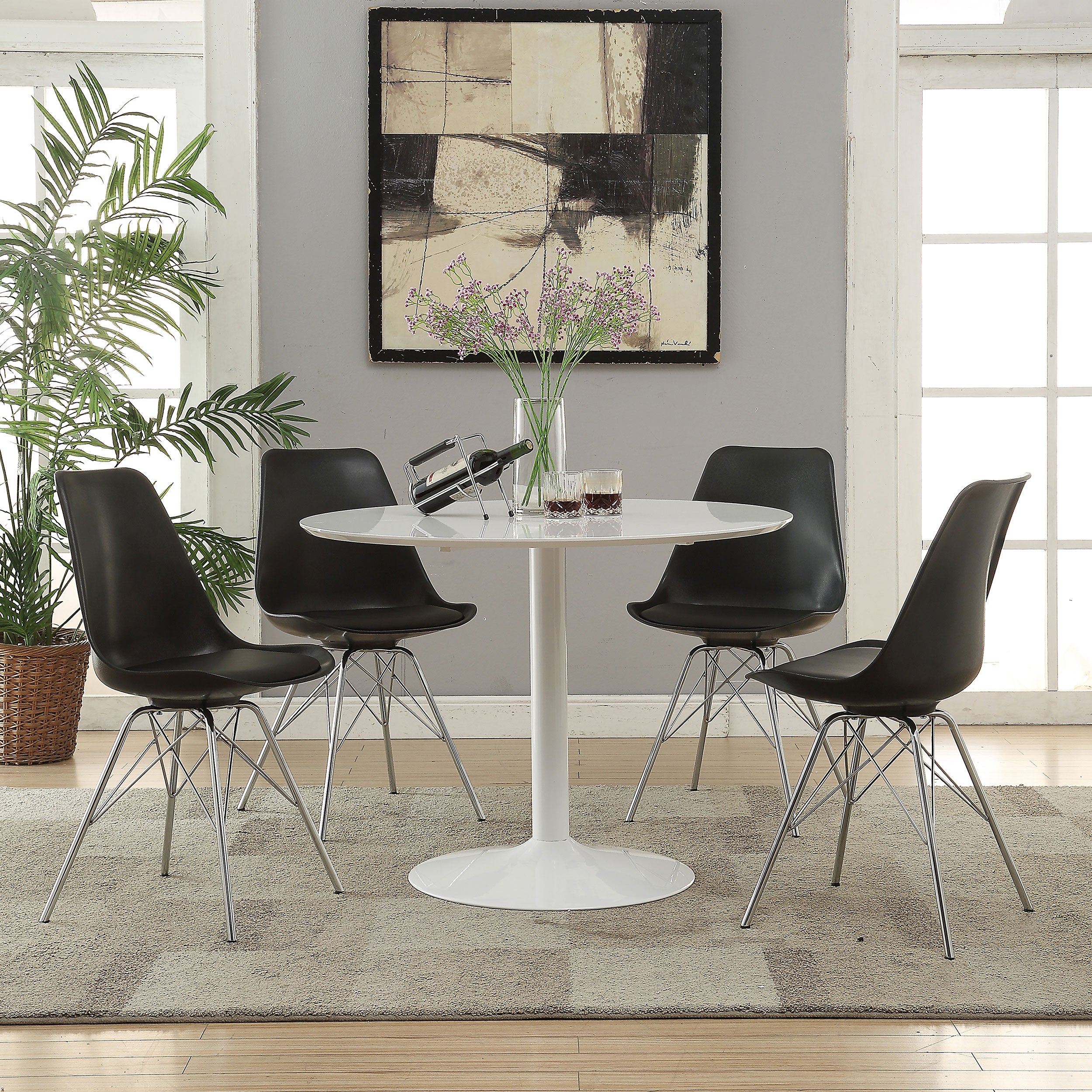 Orleans Furniture - Coaster - Lowry 5-piece Round Dining Table Set White and Black - 105261-S5K