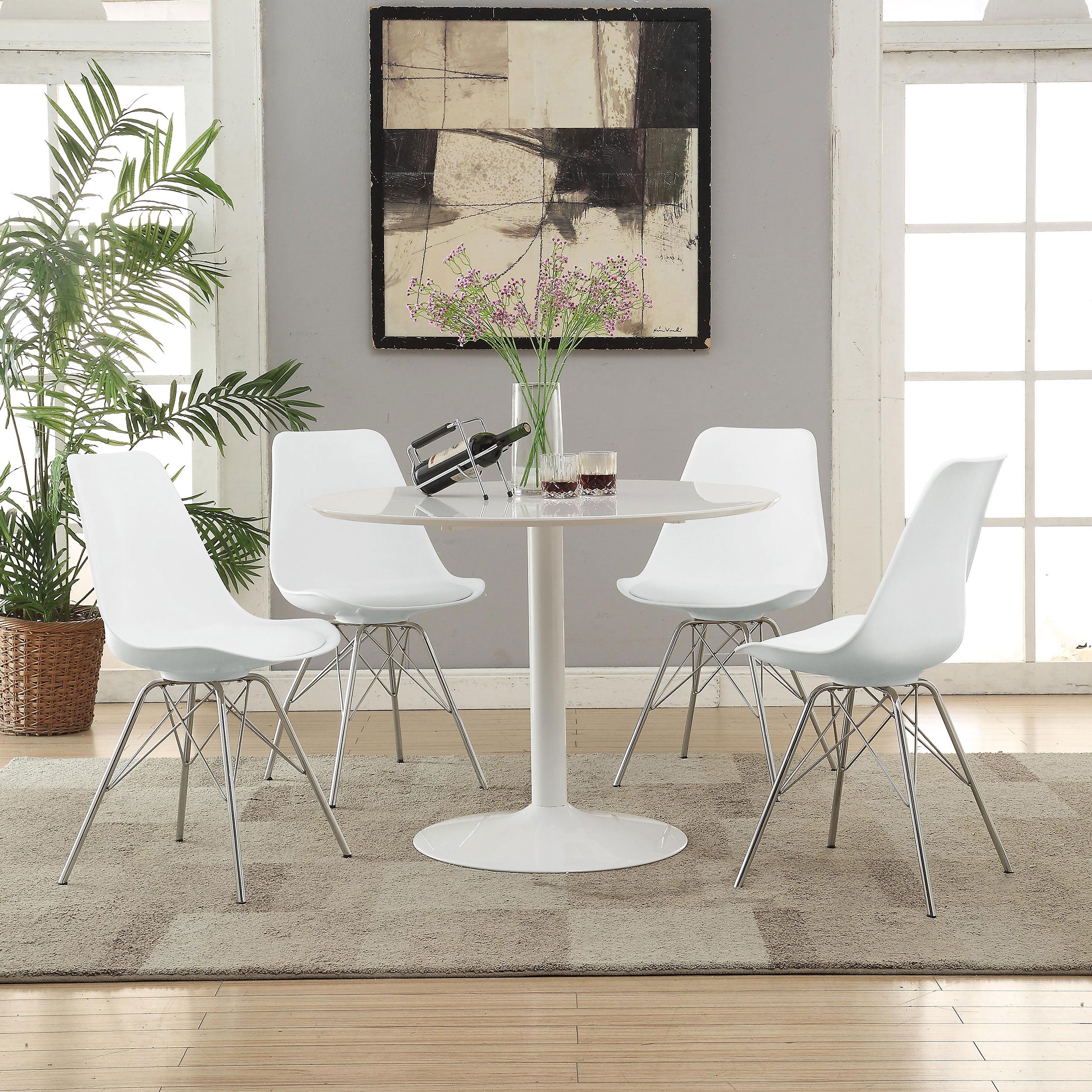 Orleans Furniture - Coaster - Lowry 5-piece Round Dining Table Set White - 105261-S5W