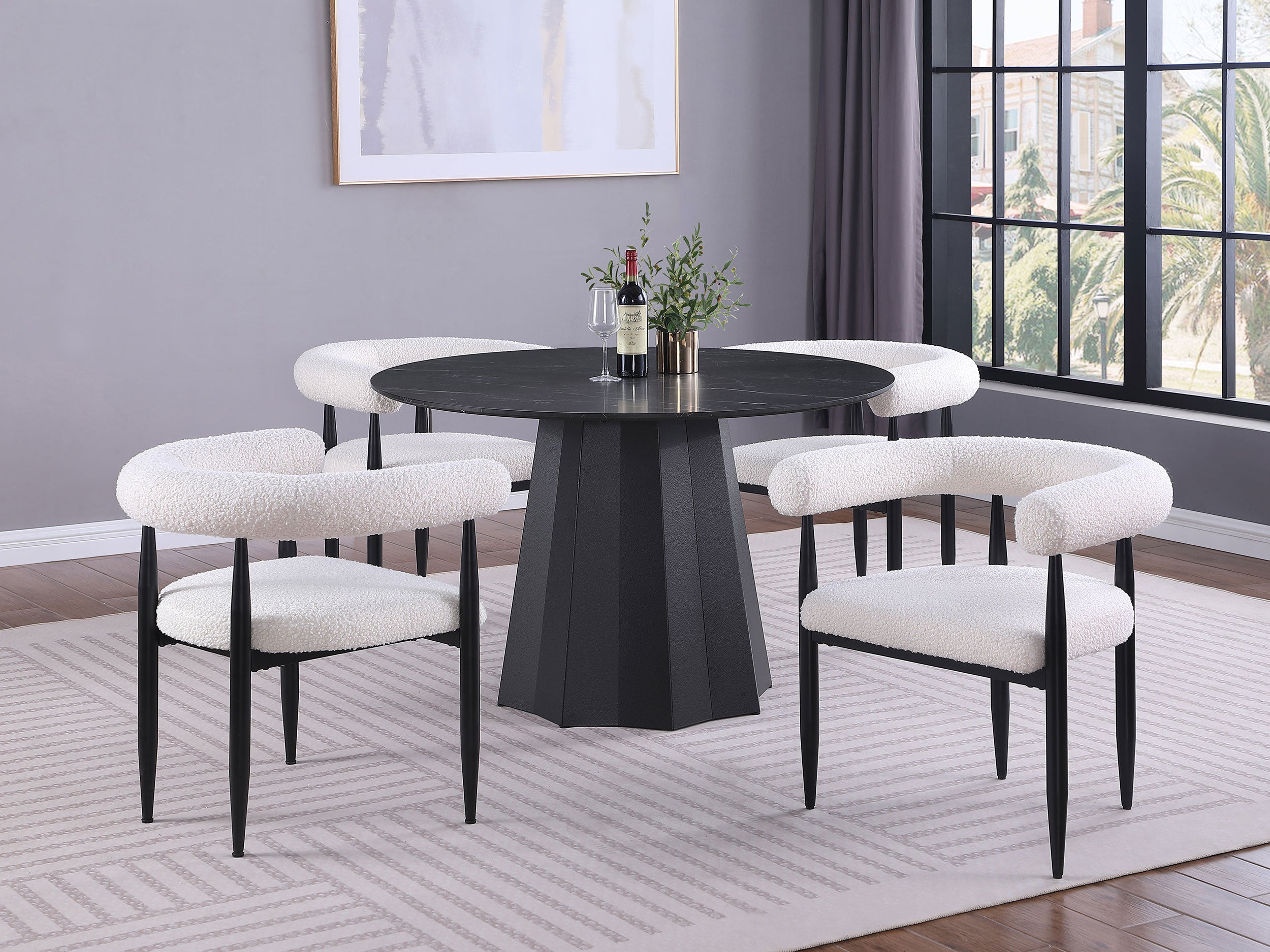 Orleans Furniture - Coaster - Camden 5-piece Round Faux Marble Top Dining Table Set Black - 105780-S5