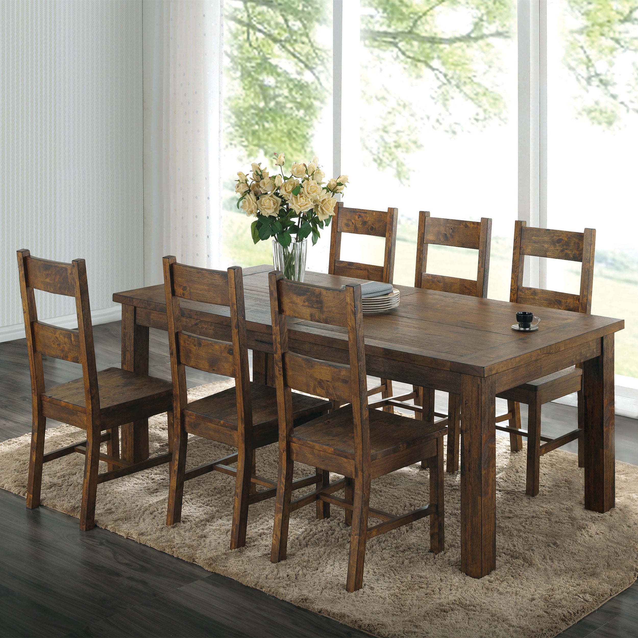 Orleans Furniture - Coaster - Coleman 7-piece Rectangular Dining Set Rustic Golden Brown - 107041-S7