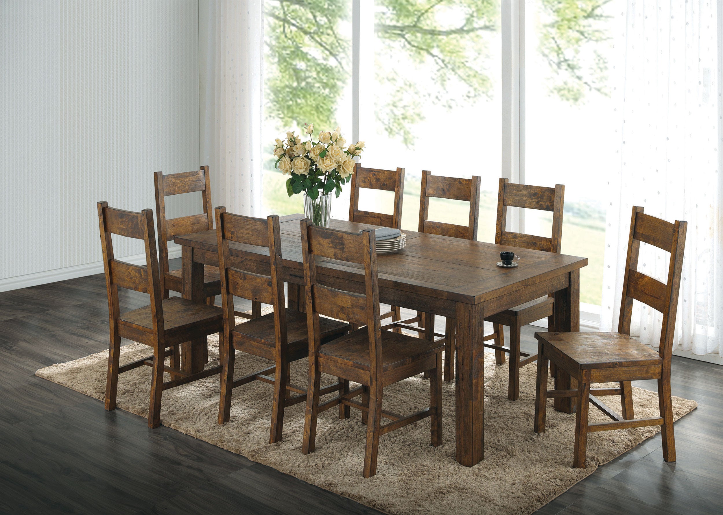 Orleans Furniture - Coaster - Coleman 9-piece Rectangular Dining Set Rustic Golden Brown - 107041-S9