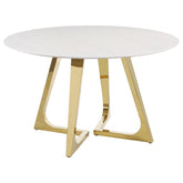 Orleans Furniture - Coaster - Gwynn Round 51-inch Marble Stainless Steel Dining Table Gold - 107171