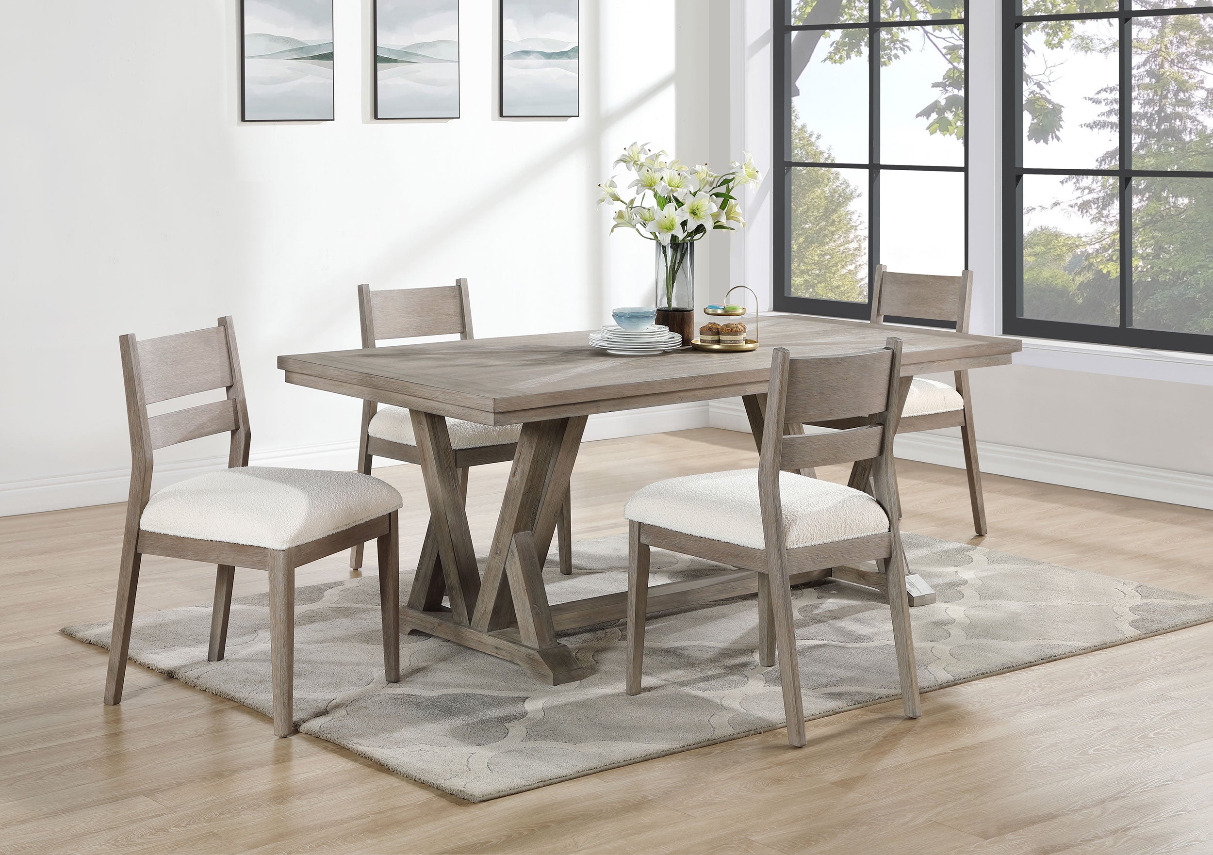 Orleans Furniture - Coaster - Cornelia 5-piece Rectangular Dining Table Set Coastal Grey - 107441-S5