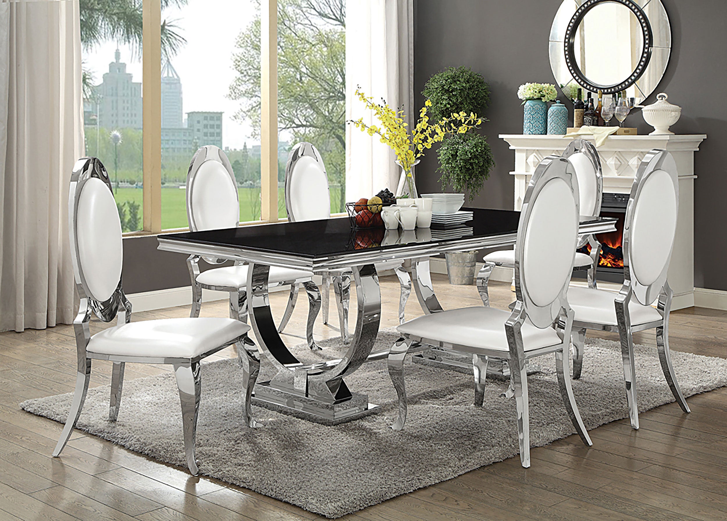 Orleans Furniture - Coaster - Antoine 5-piece Rectangular Glass Top Dining Set Chrome - 107871-S5
