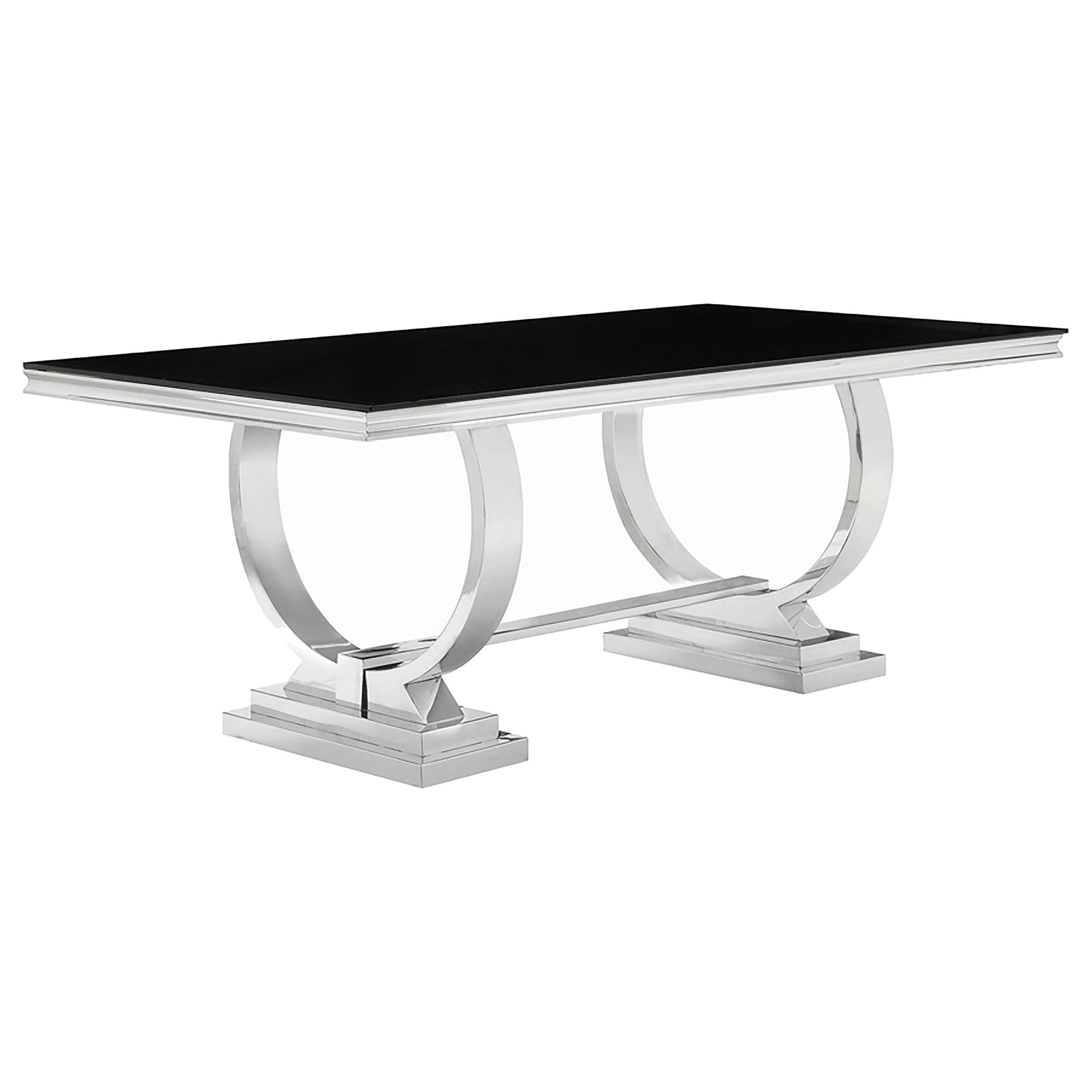 Orleans Furniture - Coaster - Antoine Rectangular 95-inch Glass Top Dining Table Black - 107871