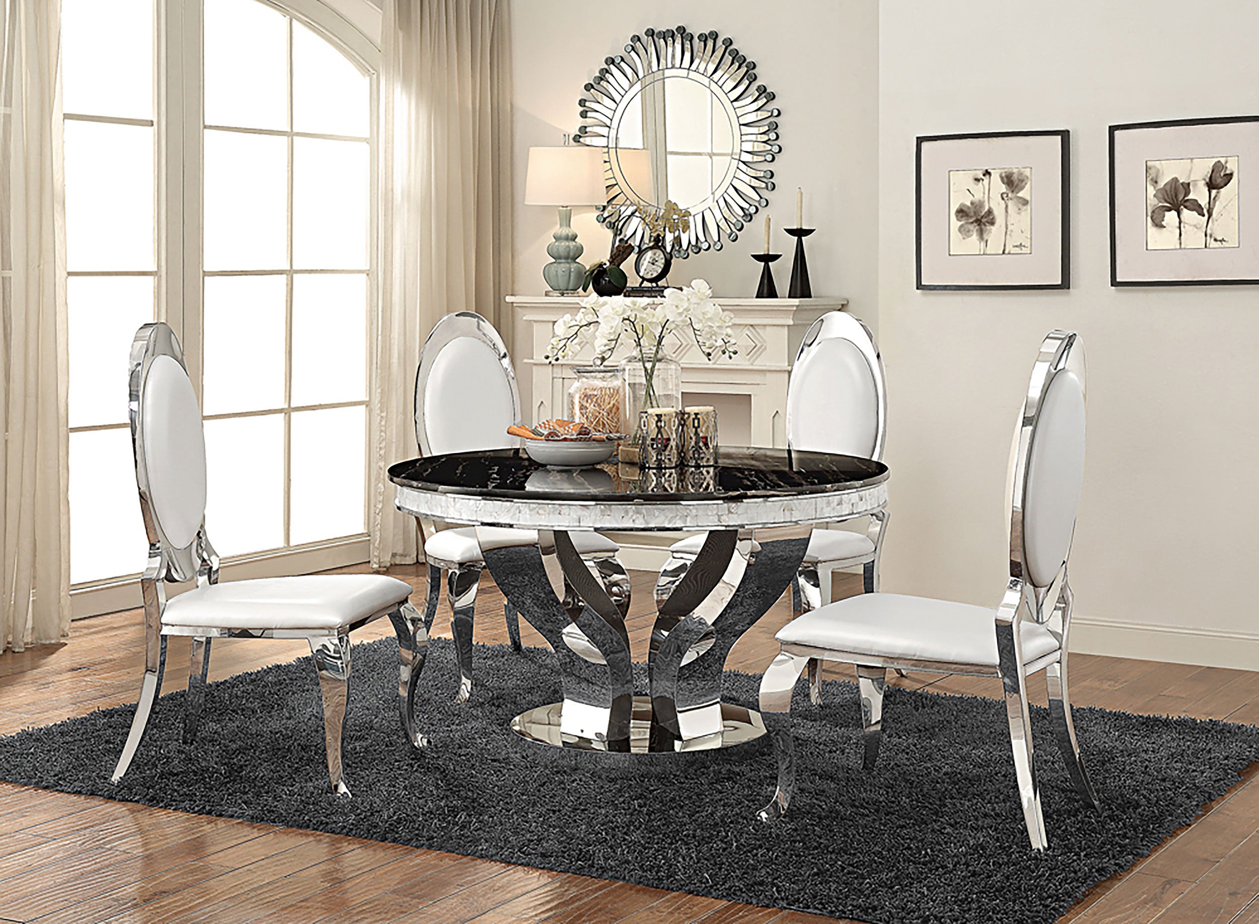 Orleans Furniture - Coaster - Anchorage 5-piece Round Stainless Steel Dining Set Chrome - 107891-S5