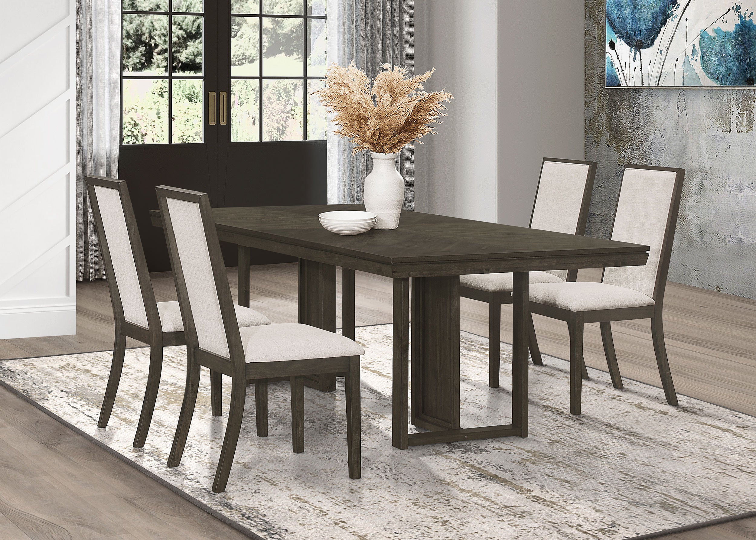 Orleans Furniture - Coaster - Kelly 5-piece Rectangular Dining Table Set Dark Grey - 107961-S5