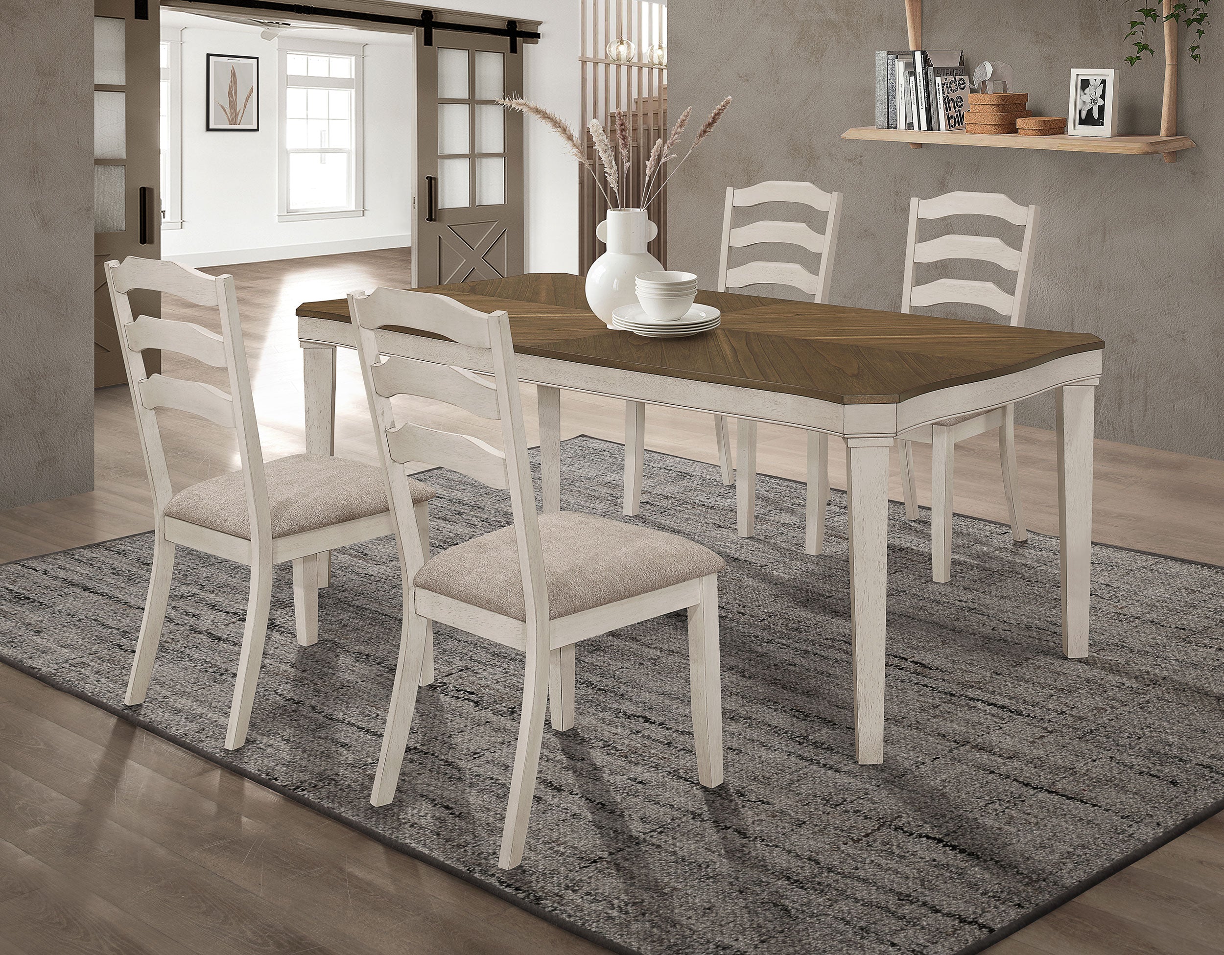 Orleans Furniture - Coaster - Ronnie 5-piece Rectangular Dining Table Set Rustic Cream - 108051-S5