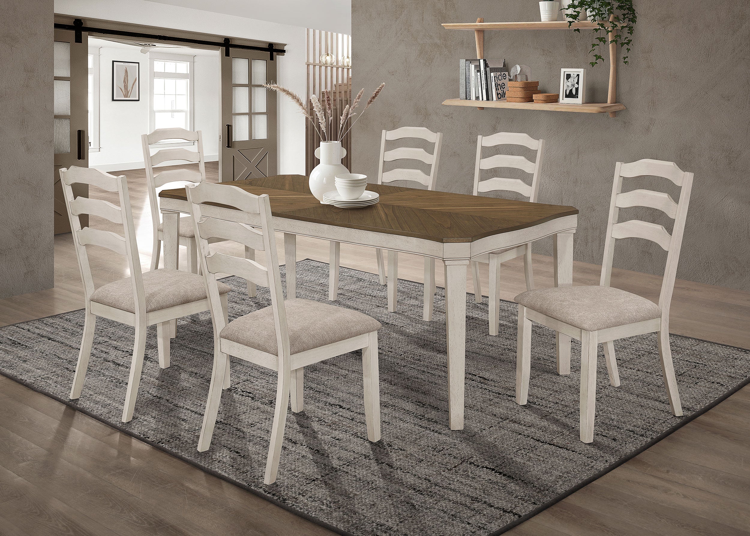 Orleans Furniture - Coaster - Ronnie 7-piece Rectangular Dining Table Set Rustic Cream - 108051-S7