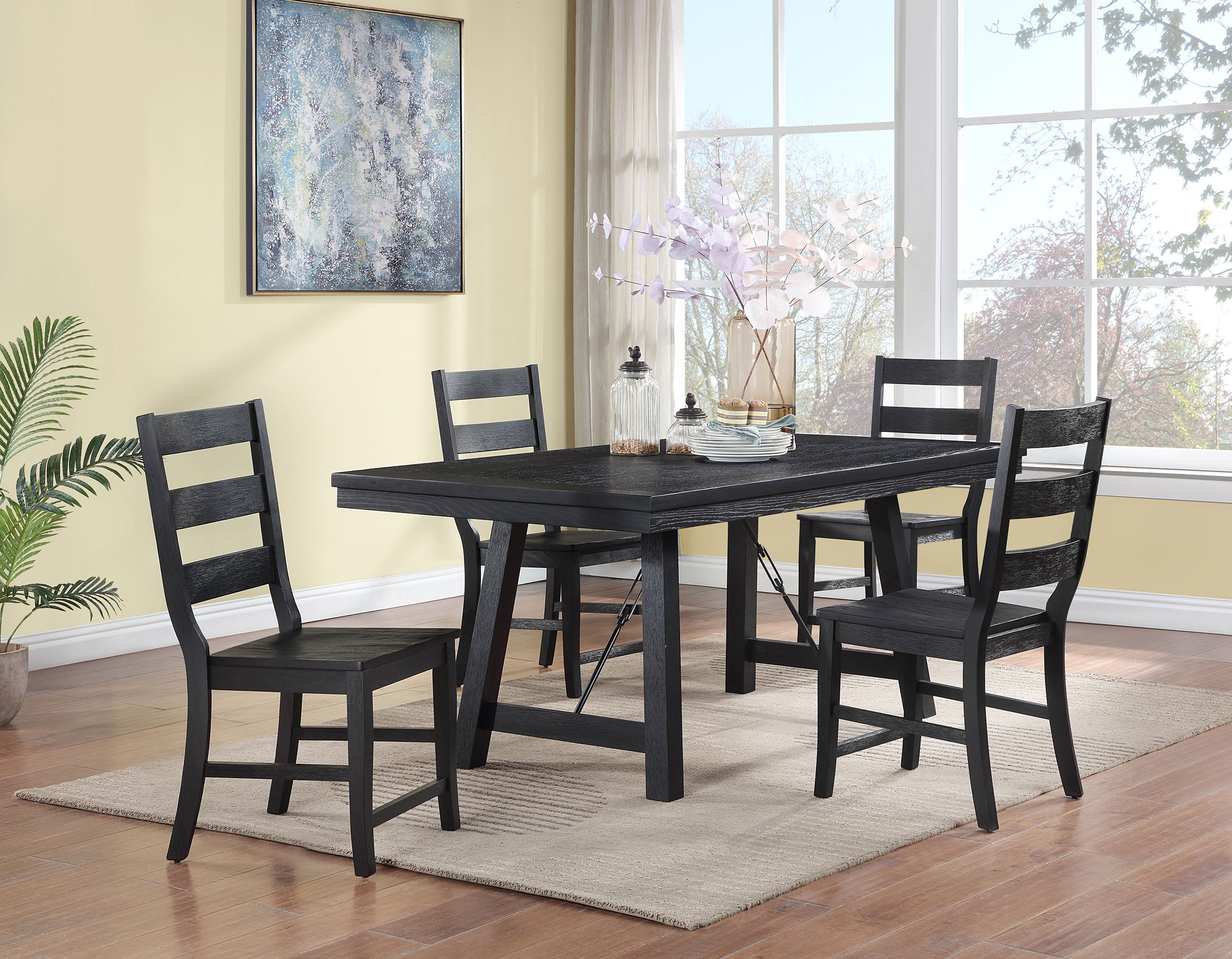 Orleans Furniture - Coaster - Newport 5-piece Rectangular Trestle Dining Table Set Black - 108141-S5