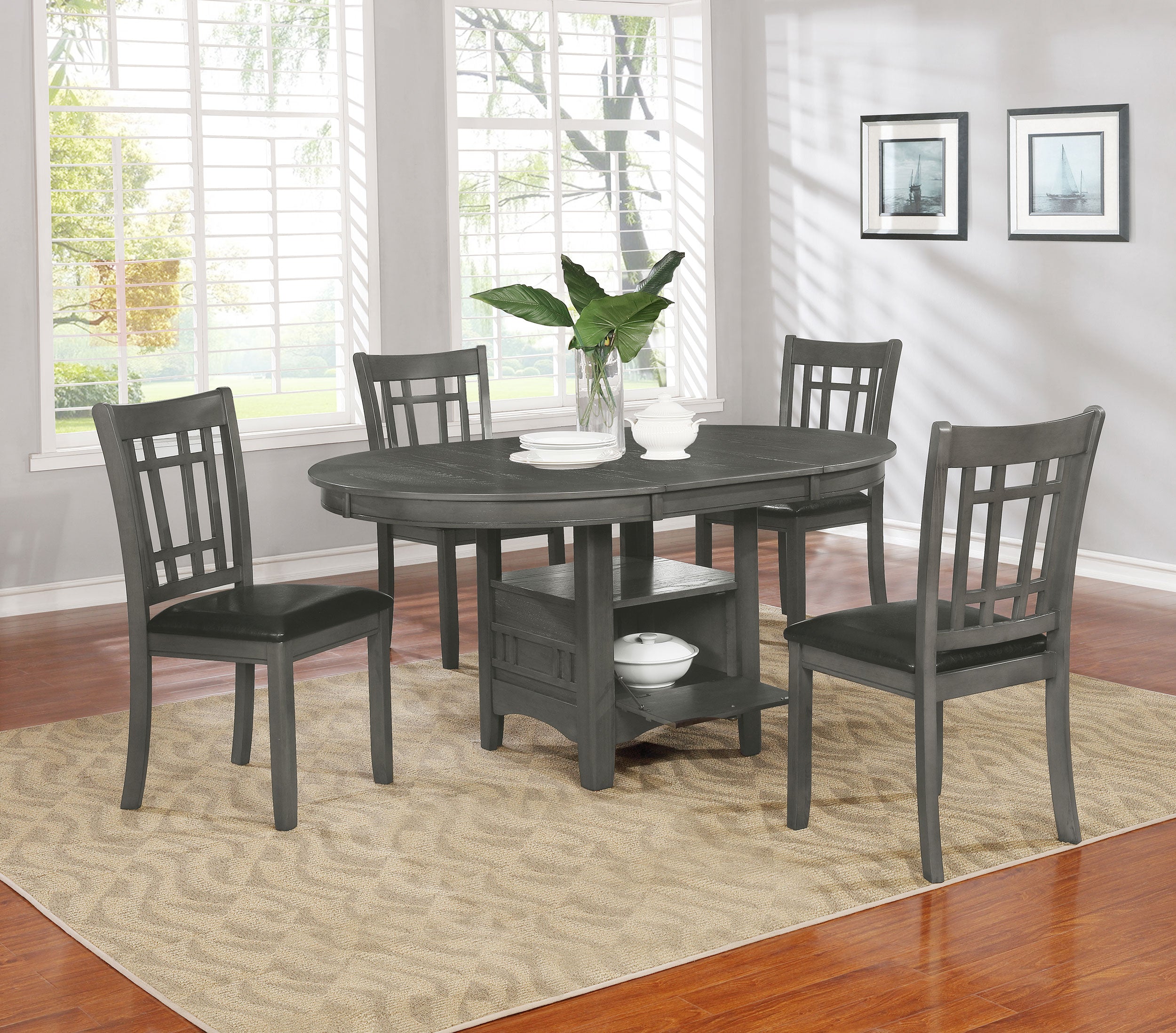 Orleans Furniture - Coaster - Lavon 5-piece Oval Extension Leaf Dining Set Medium Grey - 108211-S5