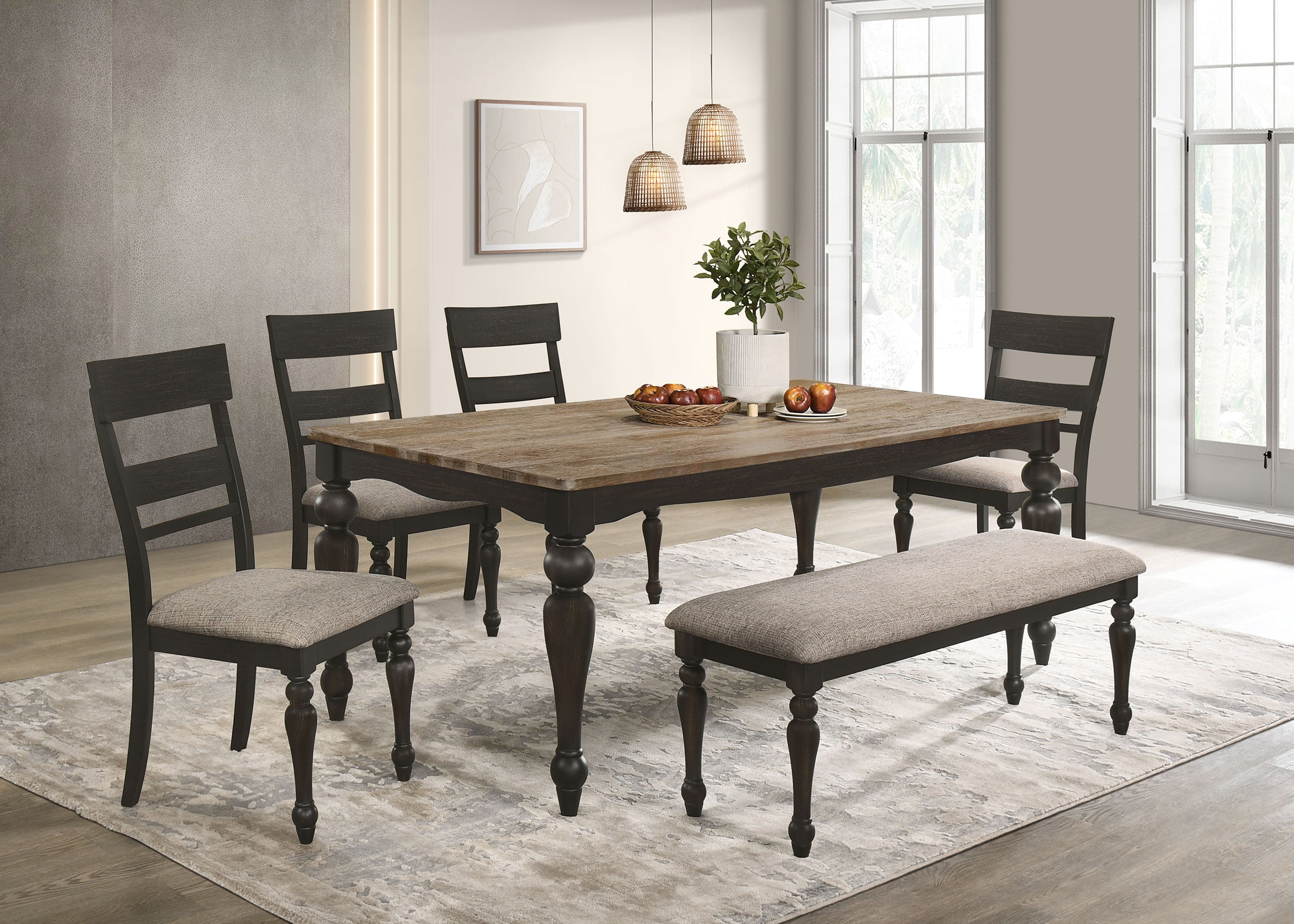 Orleans Furniture - Coaster - Bridget 6-piece Rectangular Dining Set Charcoal Sand Through - 108221-S6