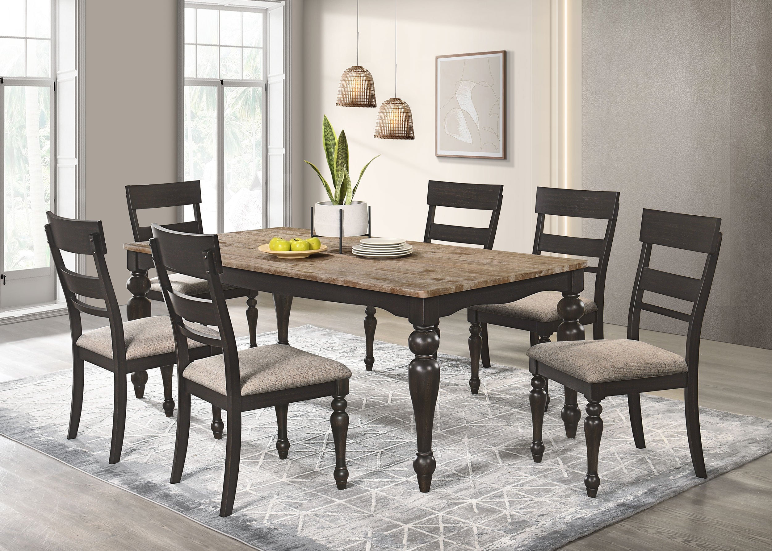 Orleans Furniture - Coaster - Bridget 7-piece Rectangular Dining Set Charcoal Sand Through - 108221-S7