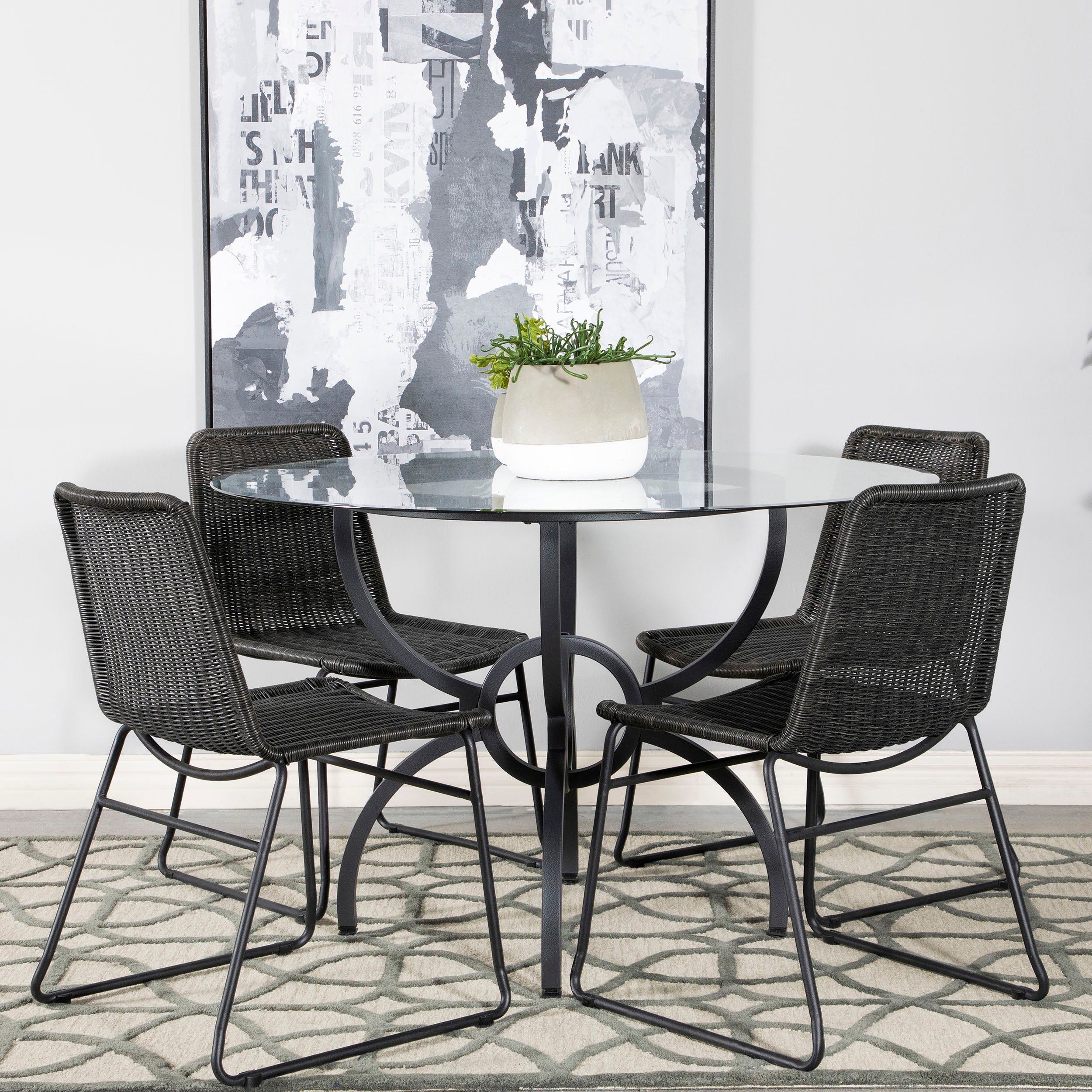 Orleans Furniture - Coaster - Aviano 5-piece Round Glass Top Dining Table Set Gunmetal - 108291-S5A