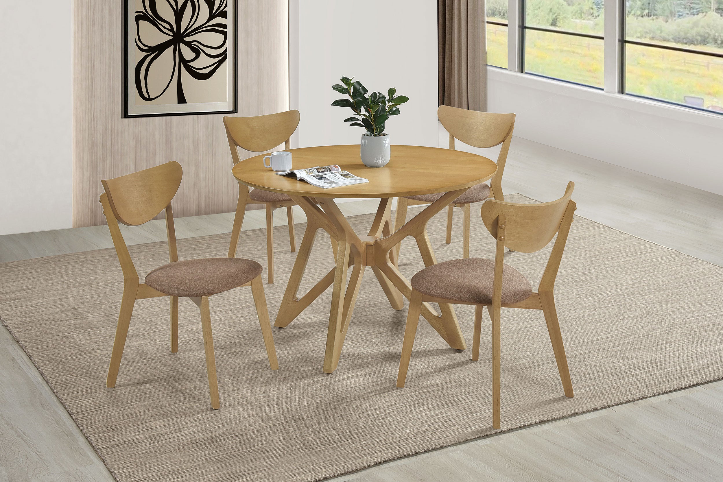 Orleans Furniture - Coaster - Elowen 5-piece Round Solid Wood Dining Set Light Walnut - 108440-S5