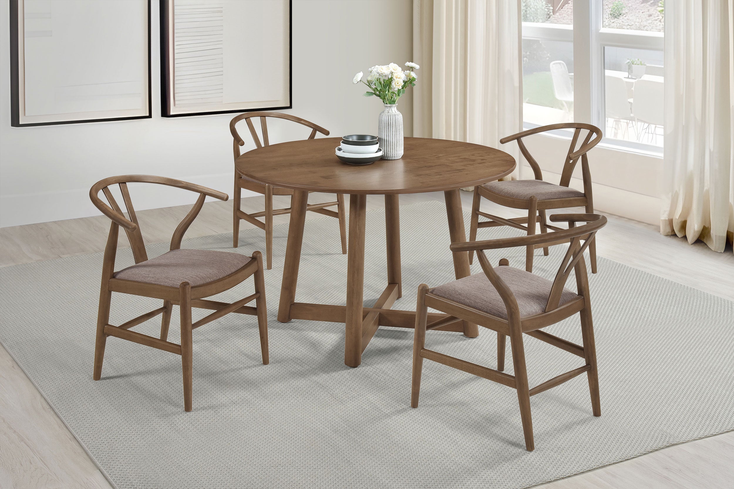 Orleans Furniture - Coaster - Dinah 5-piece Round Solid Wood Dining Set Walnut - 108471-S5