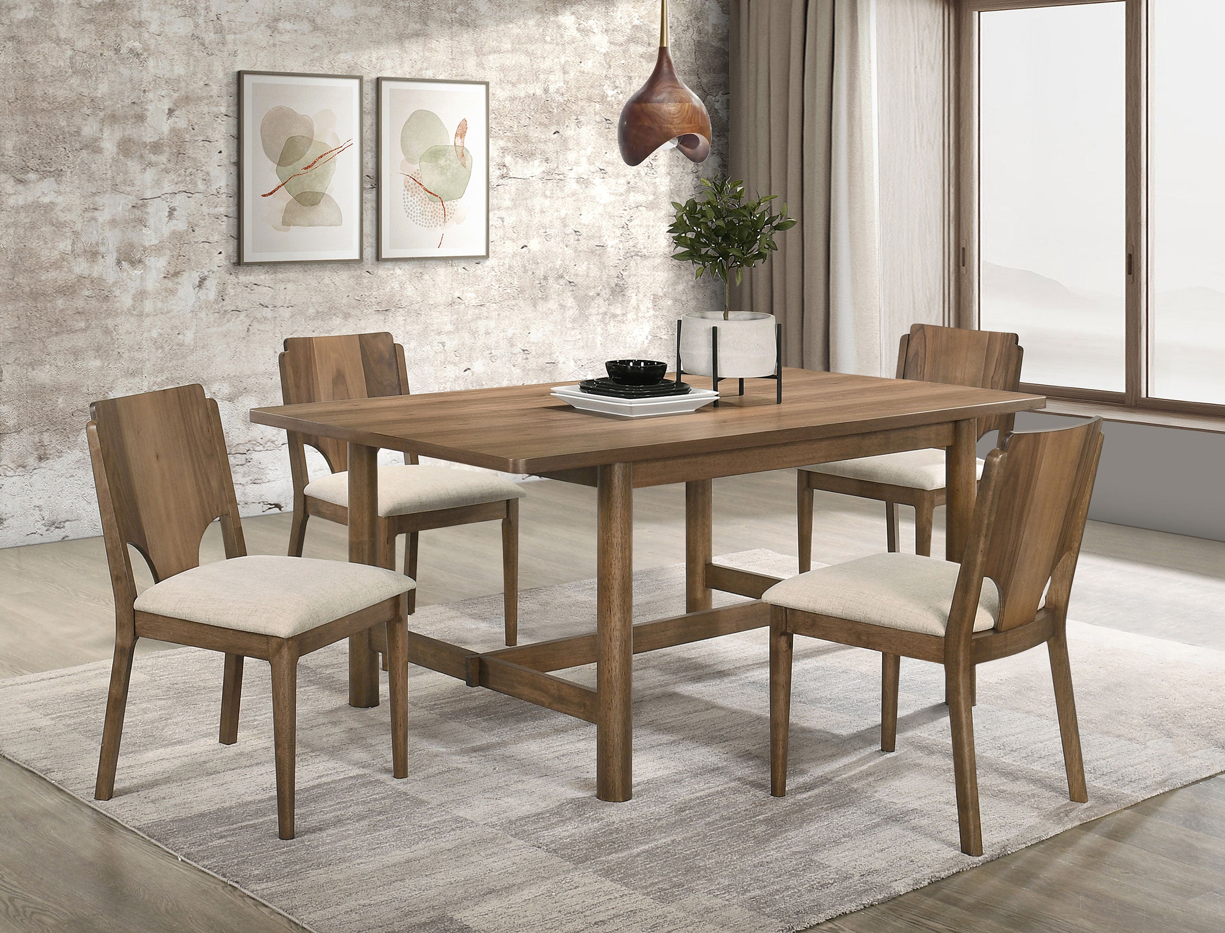 Orleans Furniture - Coaster - Crestmore 5-piece Rectangular Dining Table Set Walnut - 108571-S5