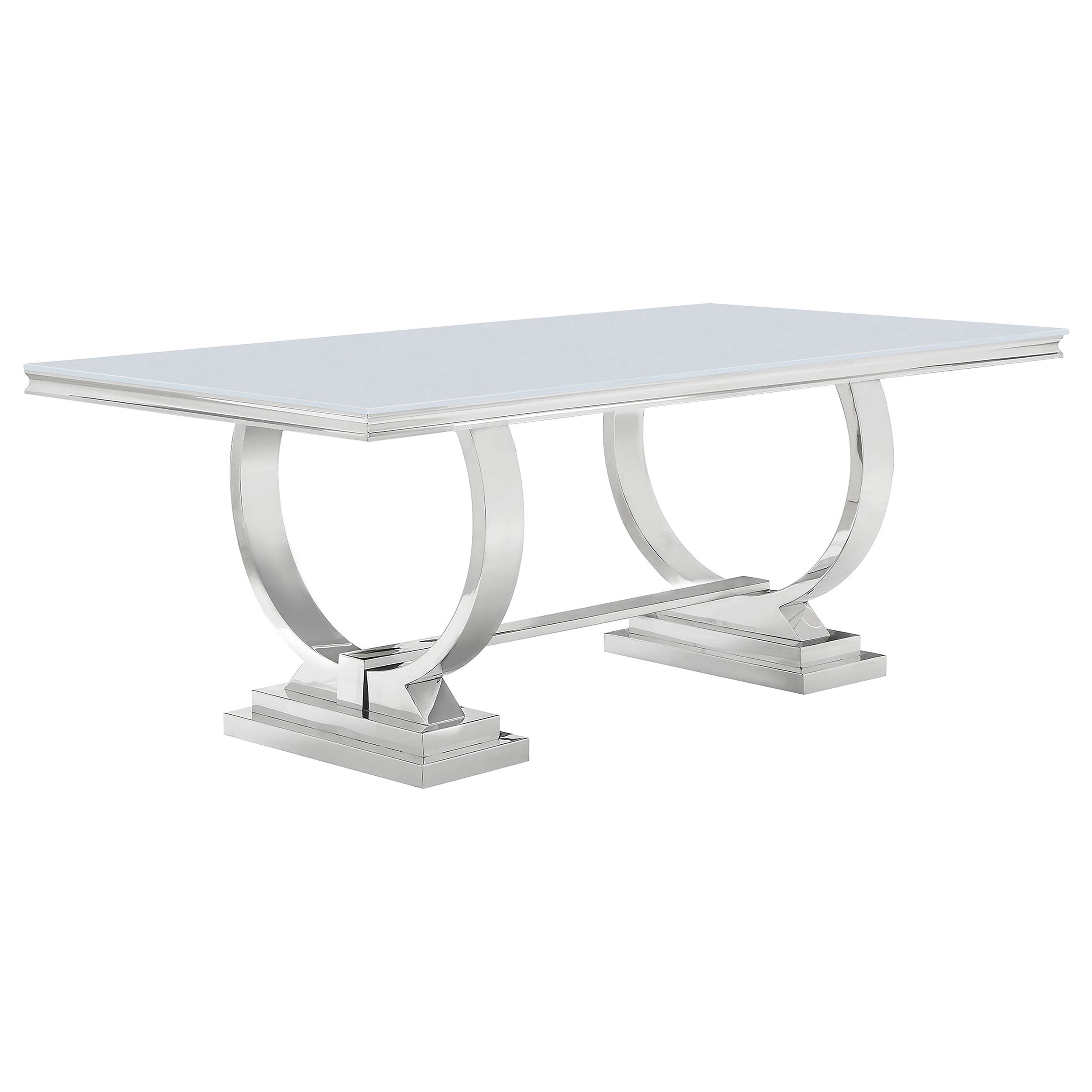 Orleans Furniture - Coaster - Antoine Rectangular 95-inch Glass Top Dining Table White - 108811