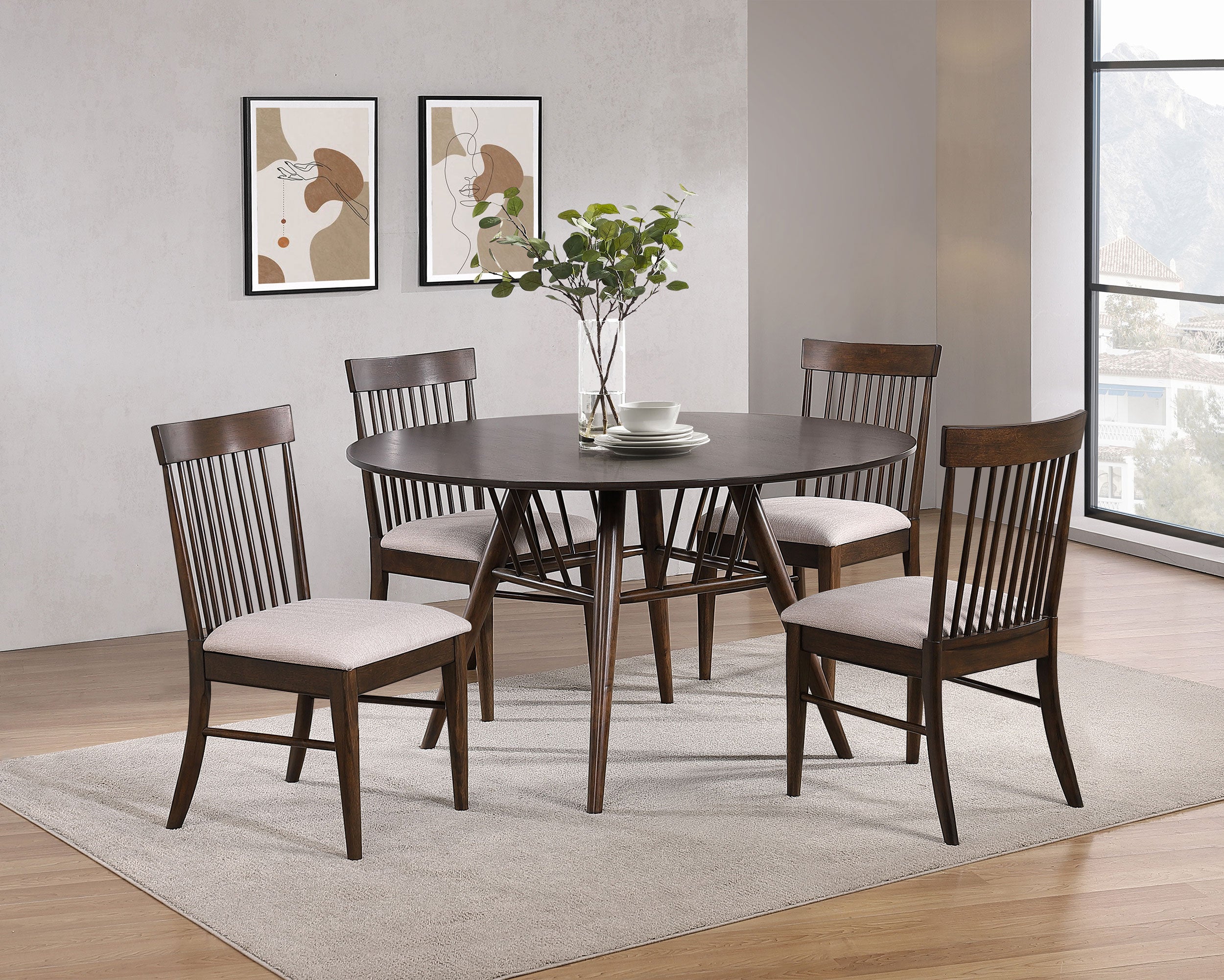 Orleans Furniture - Coaster - Everton 5-piece Round 53-inch Dining Table Set Dark Walnut - 108891-S5