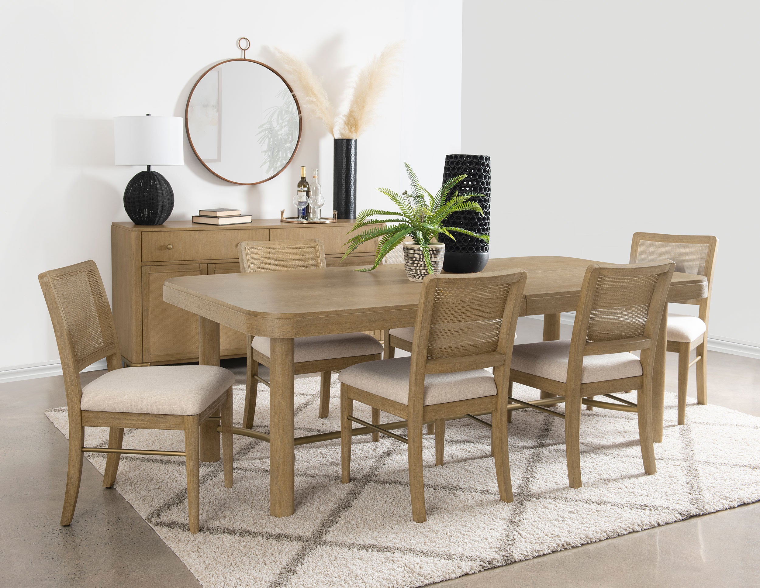 Orleans Furniture - Coaster - Arini 7-piece Extension Leaf Dining Table Set Sand Wash - 108931-S7W