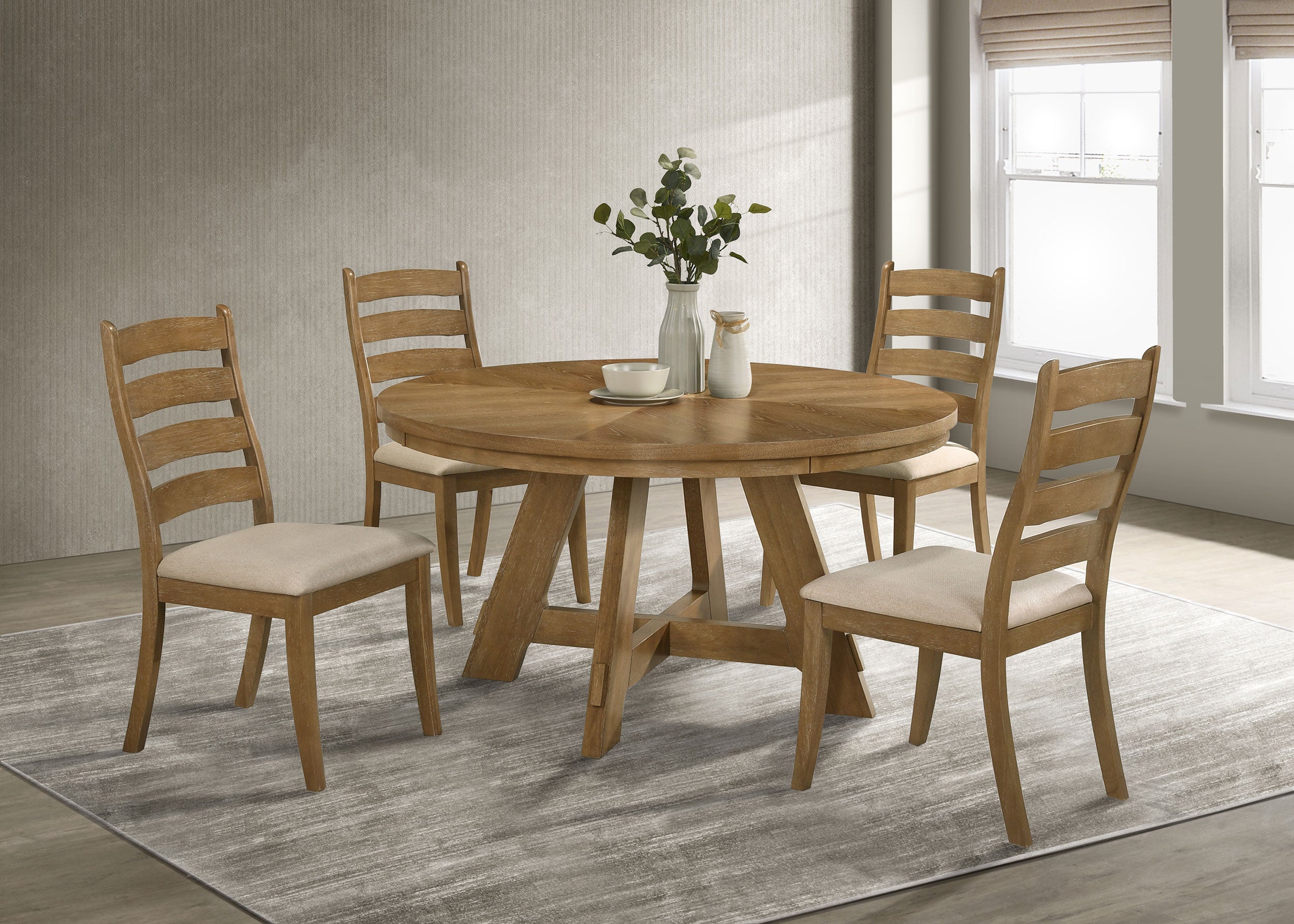 Orleans Furniture - Coaster - Danvers 5-piece Dining Table Set Brown Oak and Latte - 109150-S5