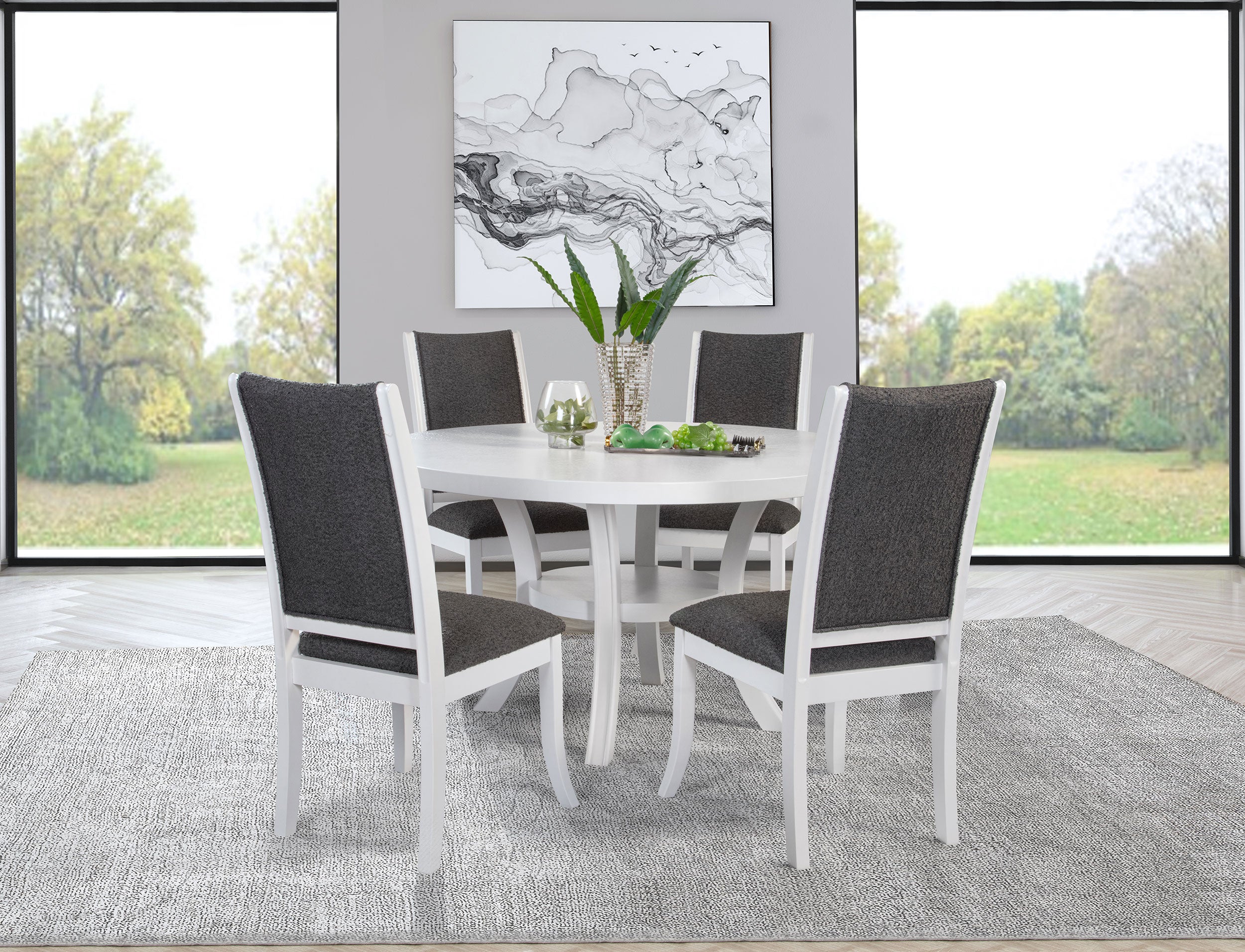 Orleans Furniture - Coaster - Judd 5-piece 54-inch Round Wood Dining Table Set Pearl White - 109330-S5