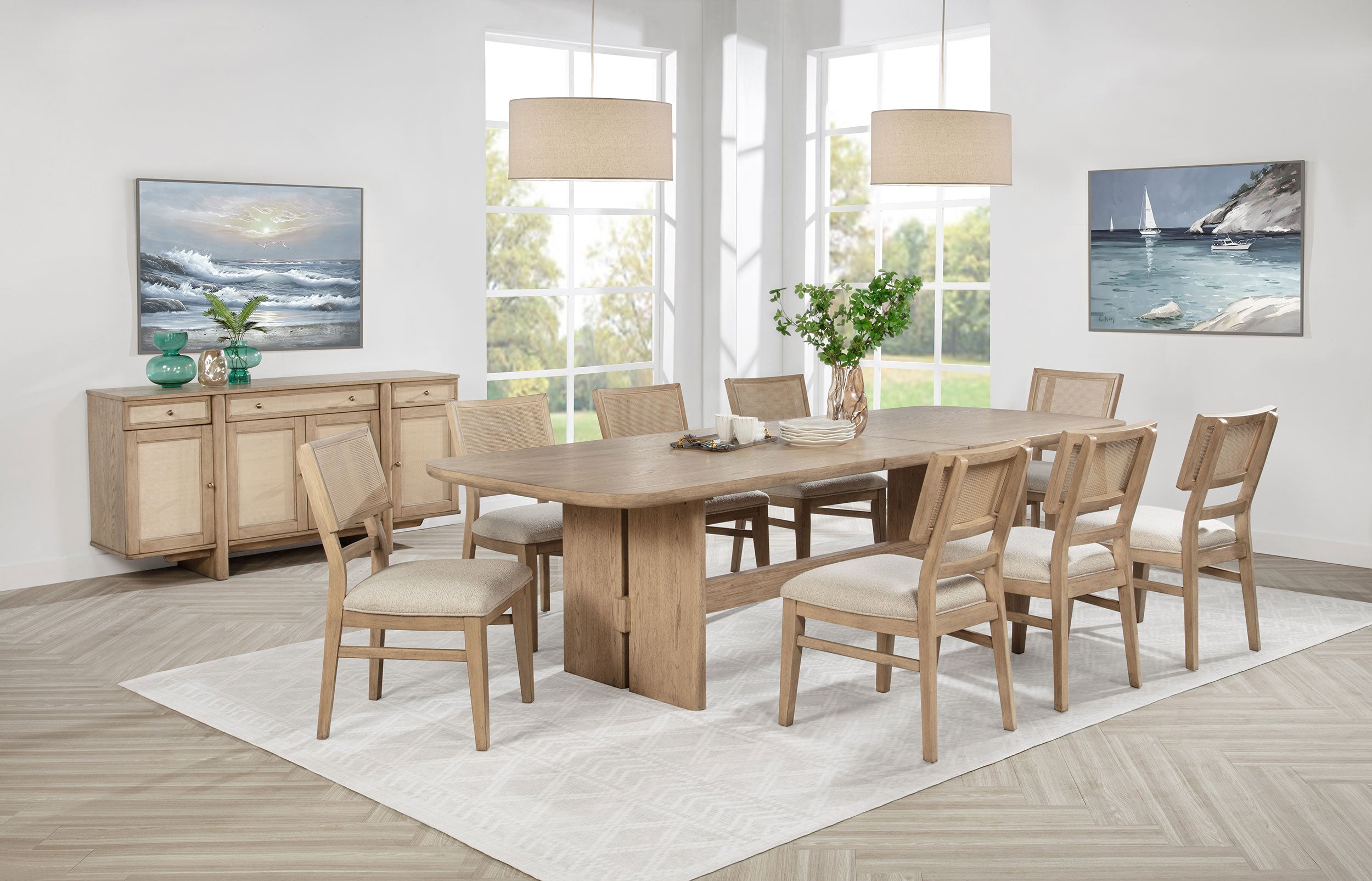 Orleans Furniture - Coaster - Kailani 9-piece Rectangular Wood Dining Table Set Beige Oak - 109381-S9