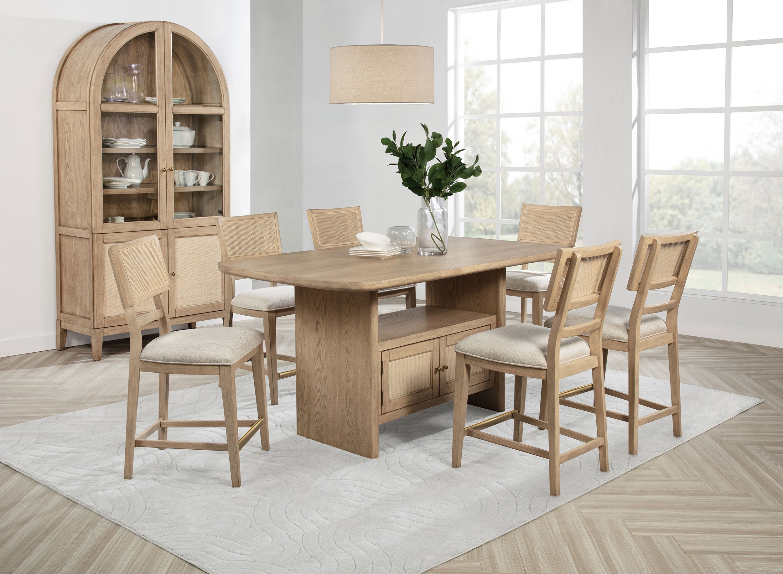 Orleans Furniture - Coaster - Kailani 8-piece Counter Dining Set with Cabinet Beige Oak - 109388-S8