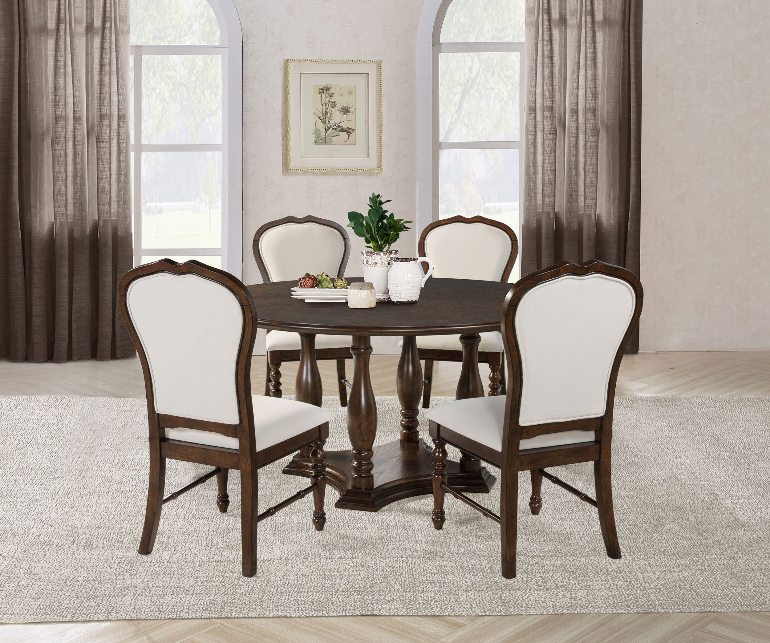 Orleans Furniture - Coaster - Landon 5-piece 60-inch Round Dining Table Set Rich Brown - 109400-S5