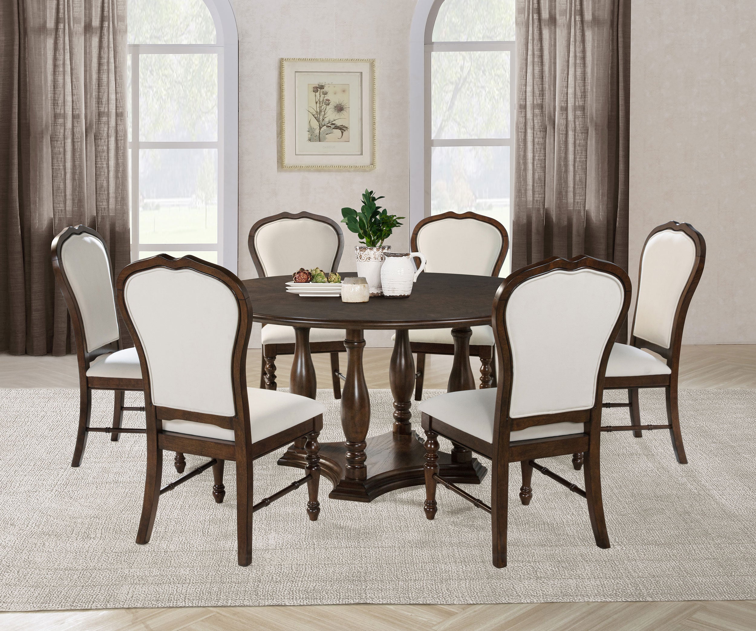 Orleans Furniture - Coaster - Landon 7-piece 60-inch Round Dining Table Set Rich Brown - 109400-S7