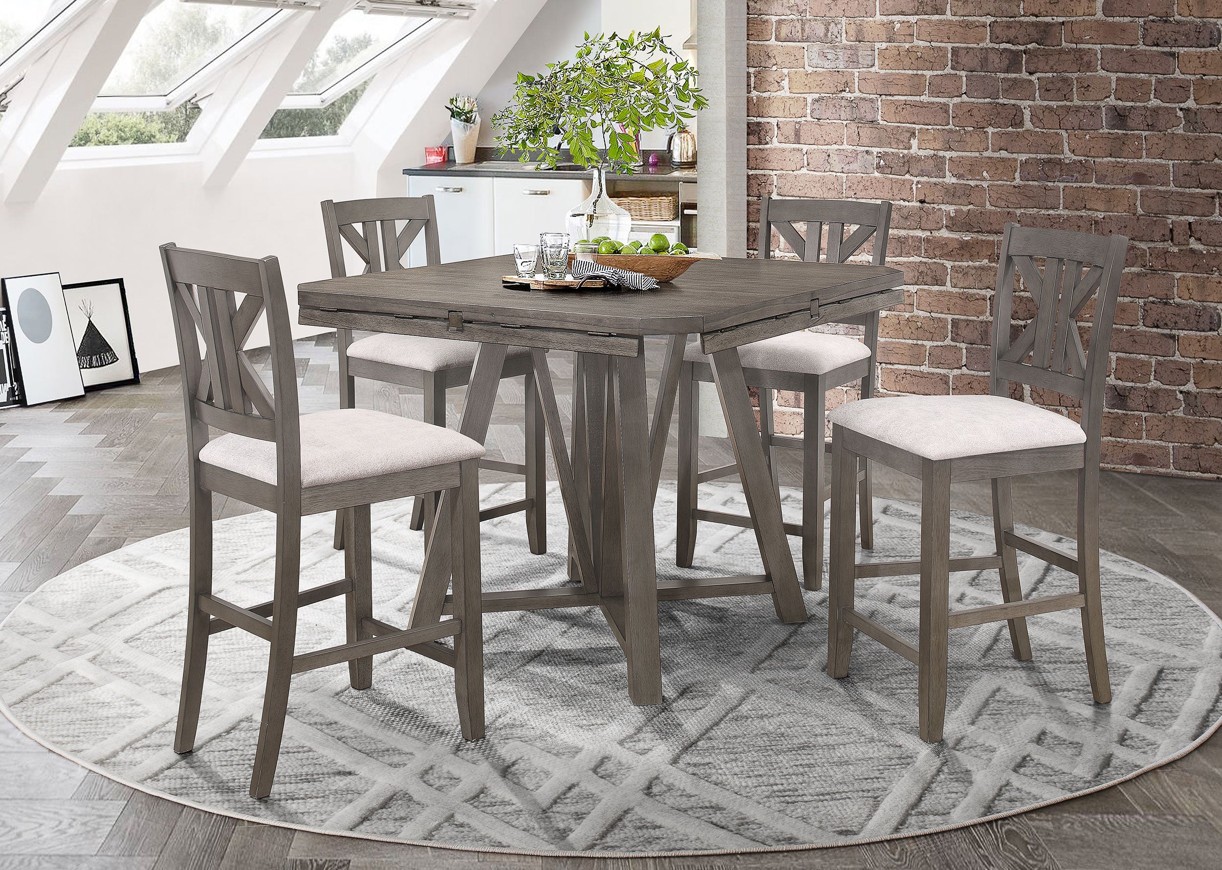 Orleans Furniture - Coaster - Athens 5-piece Drop Leaf Counter Height Dining Set Barn Grey - 109858-S5