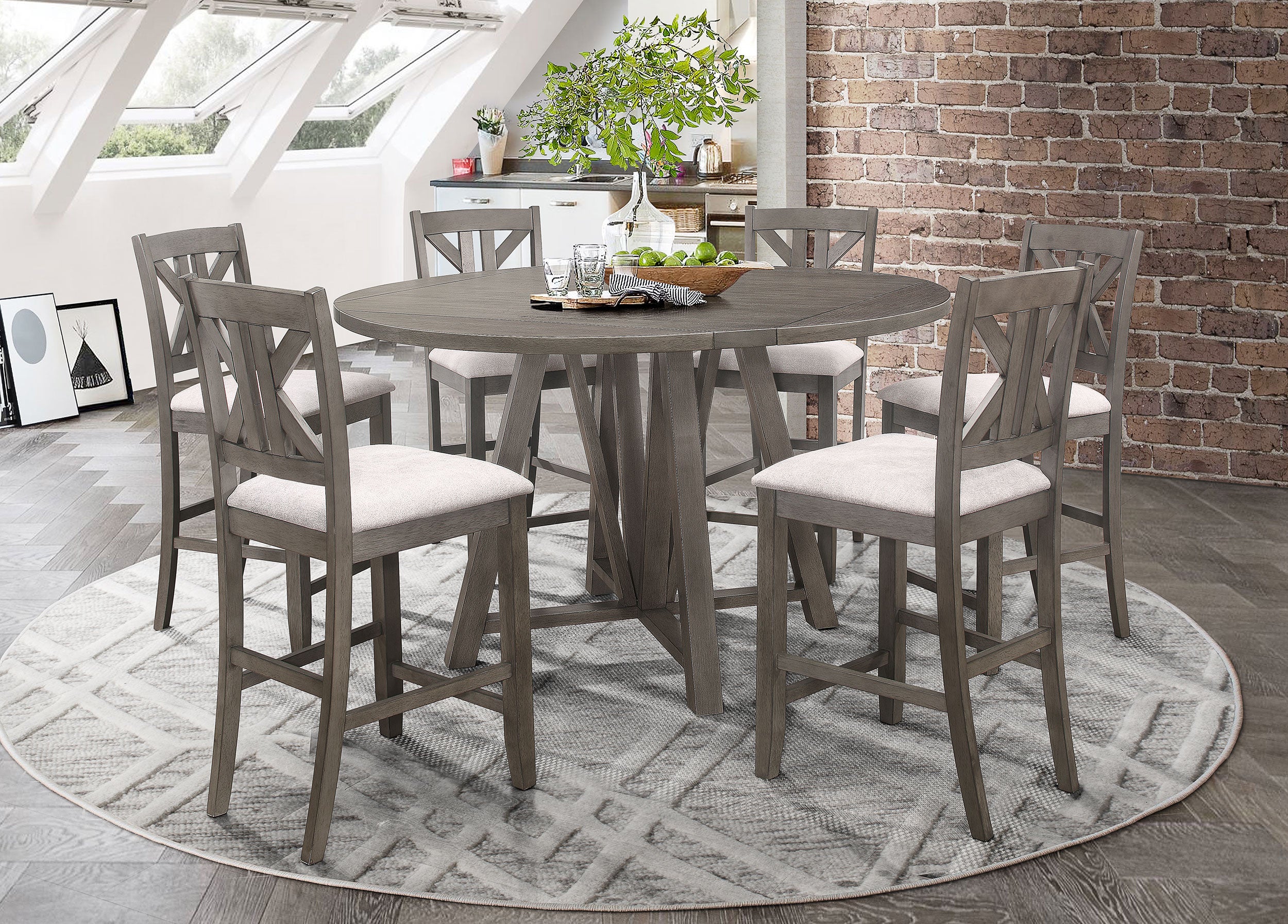 Orleans Furniture - Coaster - Athens 7-piece Drop Leaf Counter Height Dining Set Barn Grey - 109858-S7