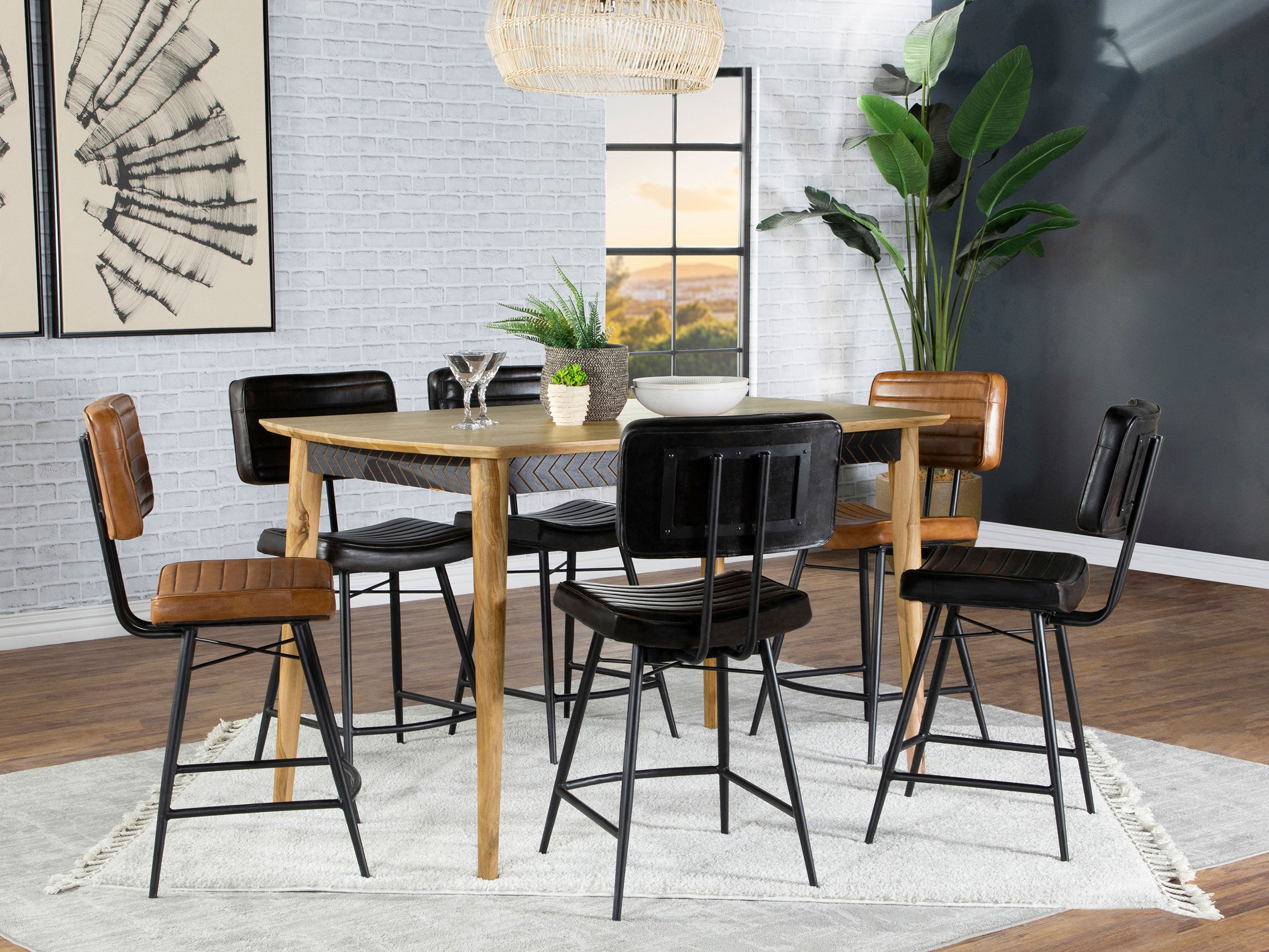 Orleans Furniture - Coaster - Partridge 7-piece Counter Dining Set Espresso and Camel - 110578-S7