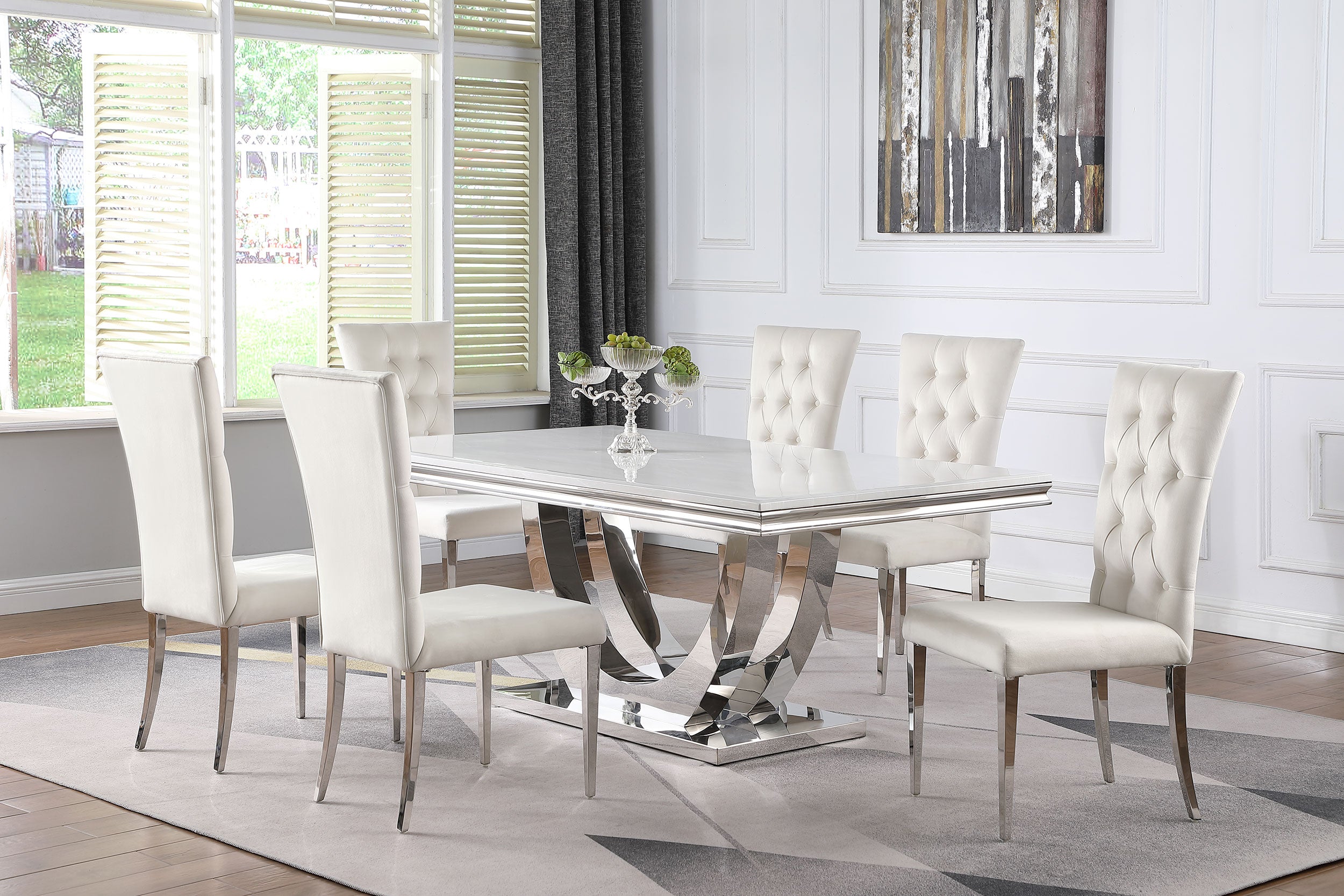 Orleans Furniture - Coaster - Kerwin 7-piece Rectangular Dining Table Set White and Chrome - 111101-S7W