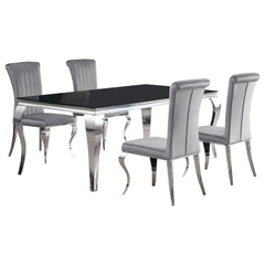 Carone 5-piece 81-inch Rectangular Black Glass Dining Set Grey
