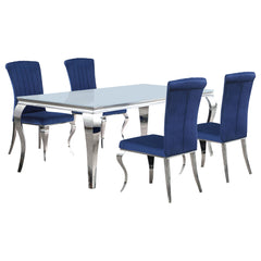 Carone 5-piece 81-inch Rectangular White Glass Dining Set Blue