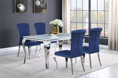 Orleans Furniture - Coaster - Carone 5-piece 61-inch Rectangular White Glass Dining Set Blue - 115091-S5B