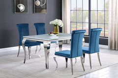 Orleans Furniture - Coaster - Carone 5-piece 61-inch Rectangular White Glass Dining Set Teal - 115091-S5T