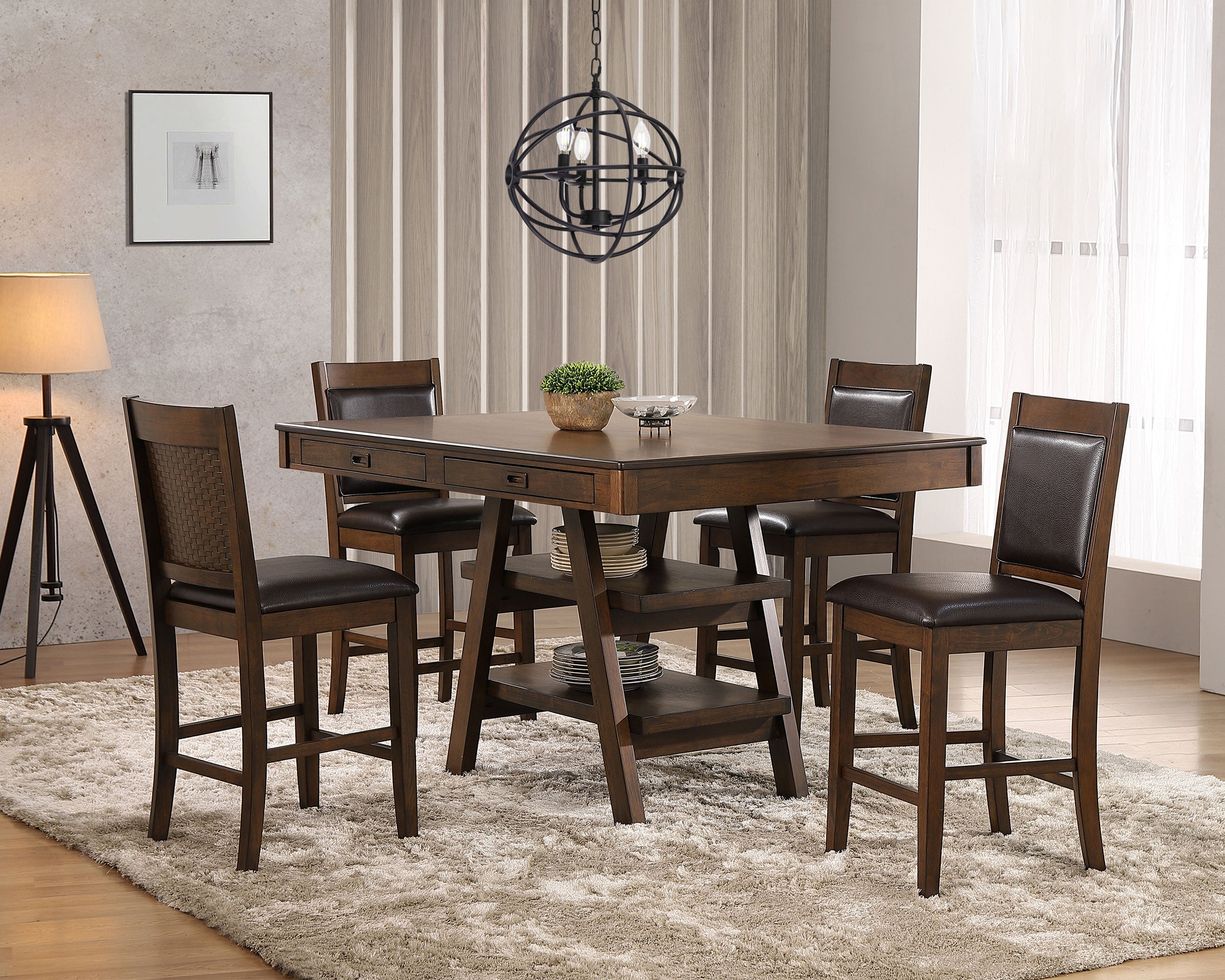 Orleans Furniture - Coaster - Dewey 5-piece Rectangular Dining Table Set Walnut - 115208-S5