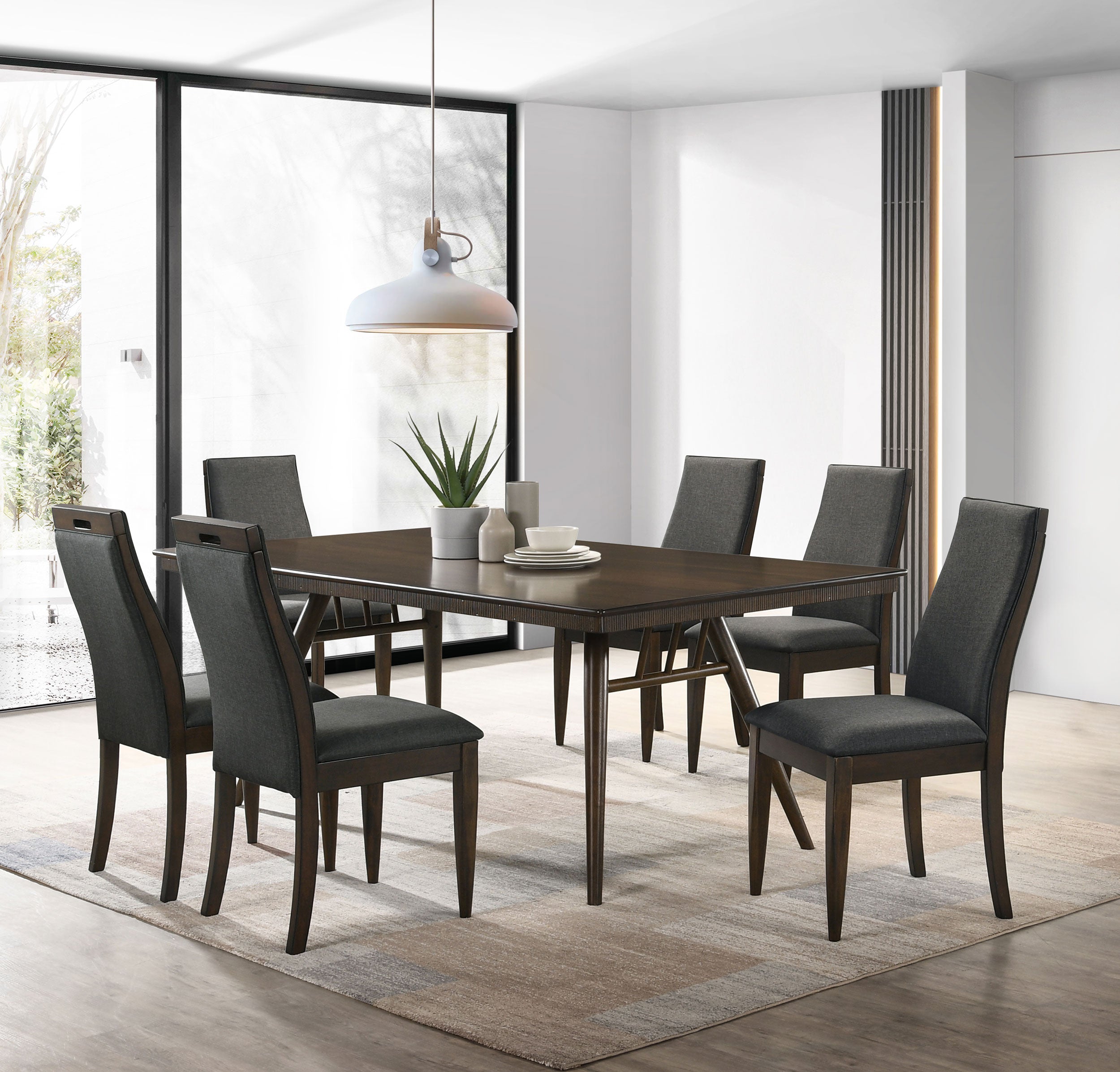 Orleans Furniture - Coaster - Wes 7-piece Rectangular Dining Table Set Dark Walnut - 115271-S7