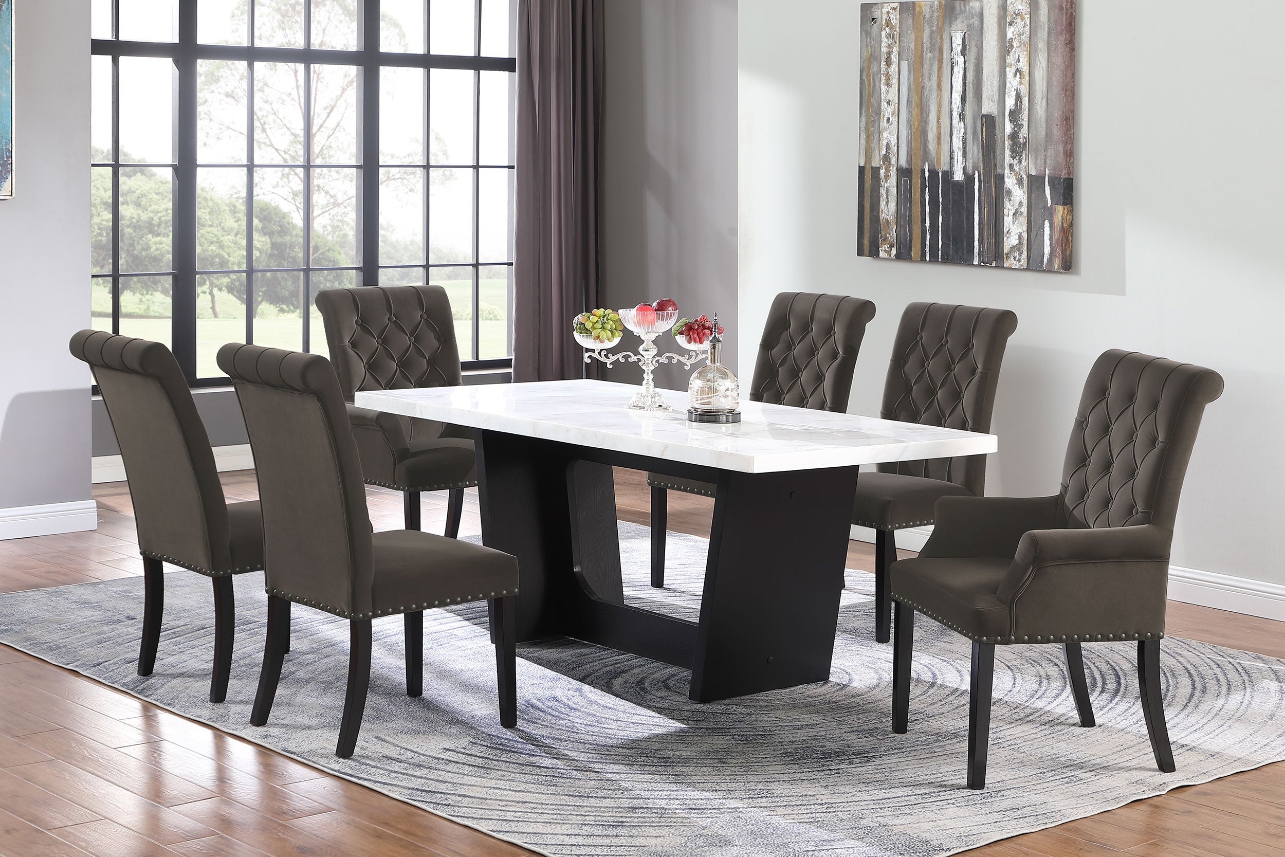 Orleans Furniture - Coaster - Sherry 7-piece Rectangular Marble Top Dining Table Set Brown - 115511-S7BV