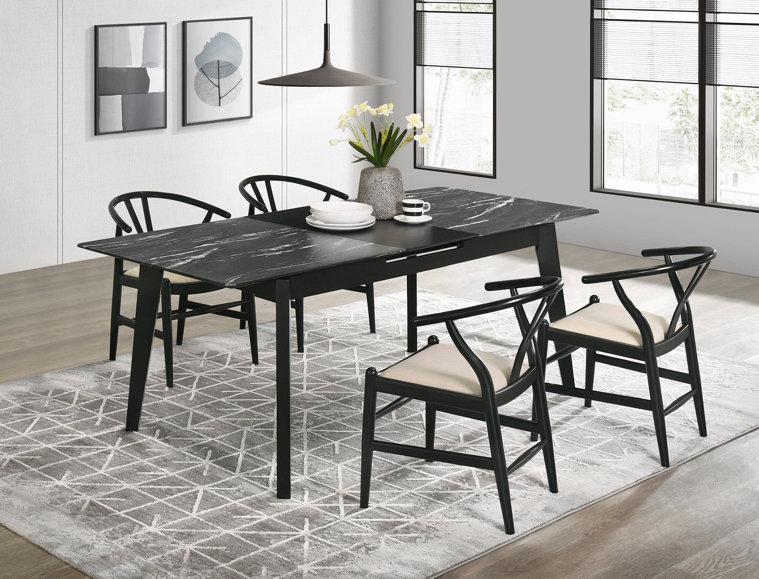Orleans Furniture - Coaster - Crestmont 5-piece Extension Leaf Dining Table Set Black - 121251-S5